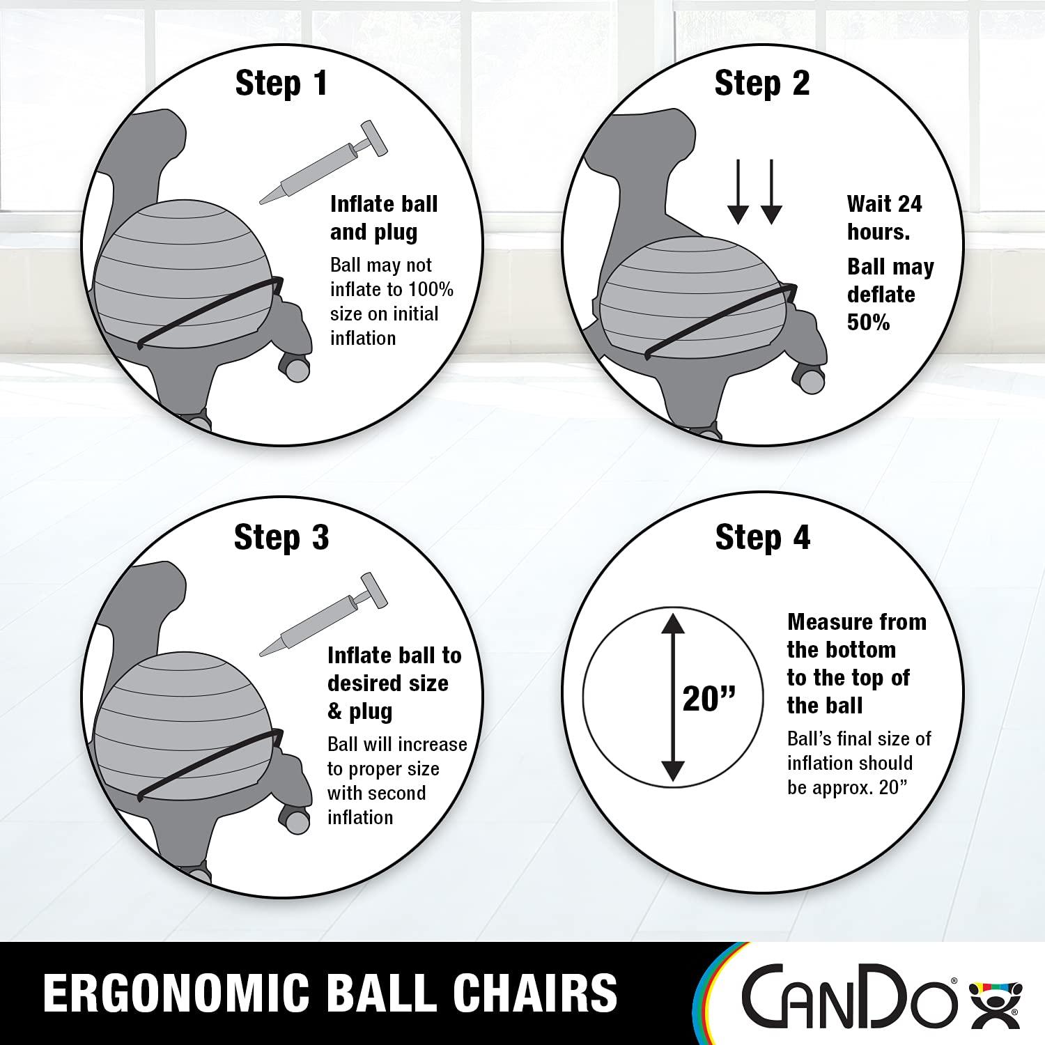 CanDo Metal Ball Chair Inflatable Ergonomic Active Seating Exercise Ball Chair With Air Pump for Home, Office, and Classroom
