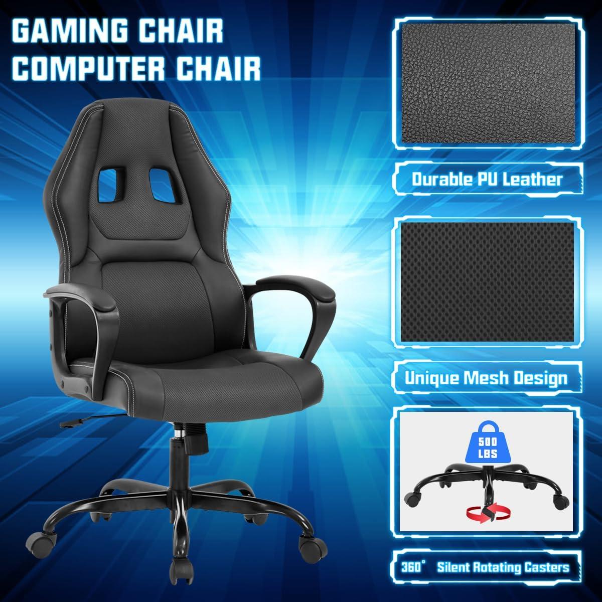 Dkelincs Gaming Chair Adjustable Game Chair PU Leather Computer Chair High Back Office Desk Chair with 360° Rolling Wheels & Lumbar Support for Teen, Red