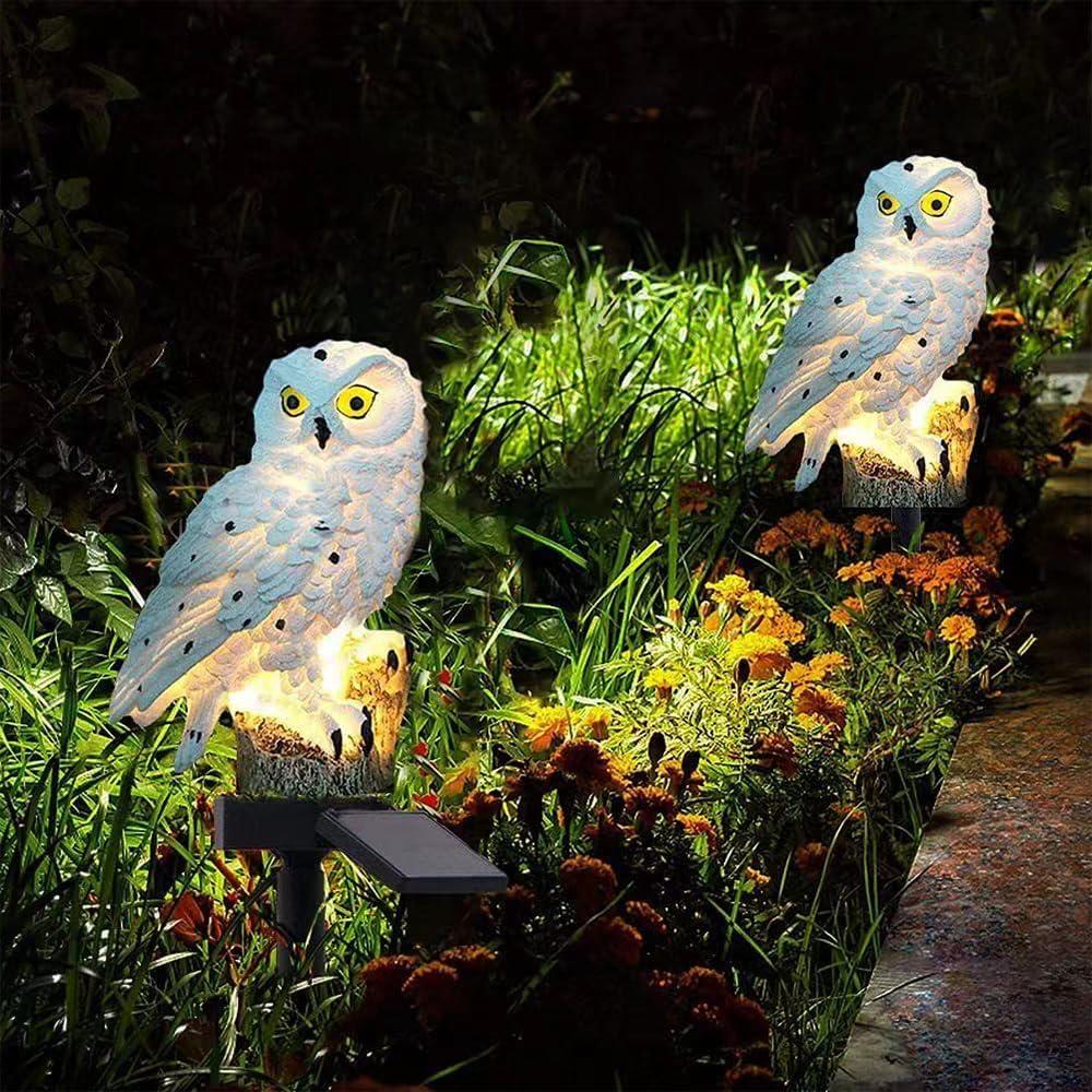 Solar Energy Owl Light, Garden Decoration Resin Cute Animal Ground Lamp， Wireless Dusk to Dawn LED Sconce Lights Waterproof.