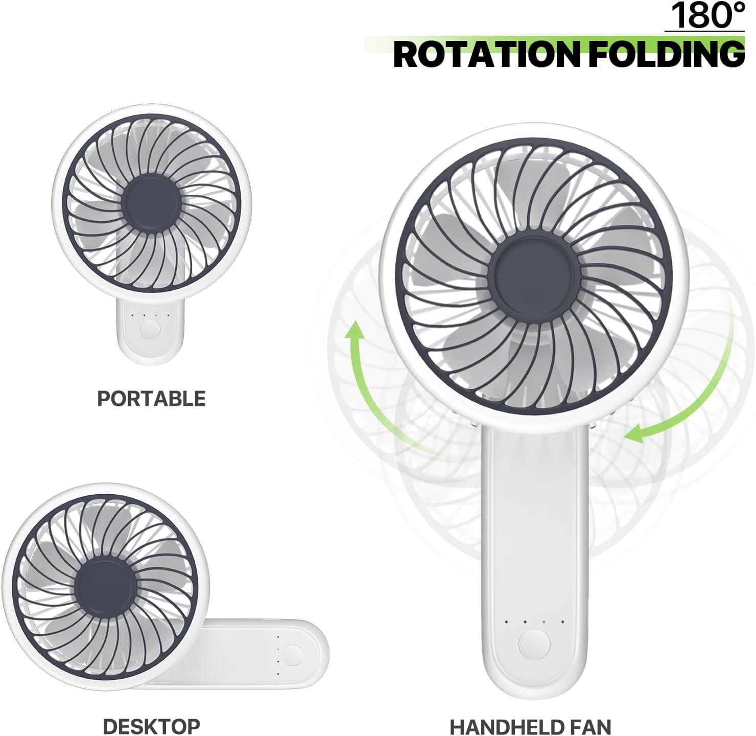 Magshion Foldable Handheld Mini Fan, Foldable USB Rechargeable Small Pocket Fan, Battery Operated Cooling Fan for Travel Indoor Outdoor, White