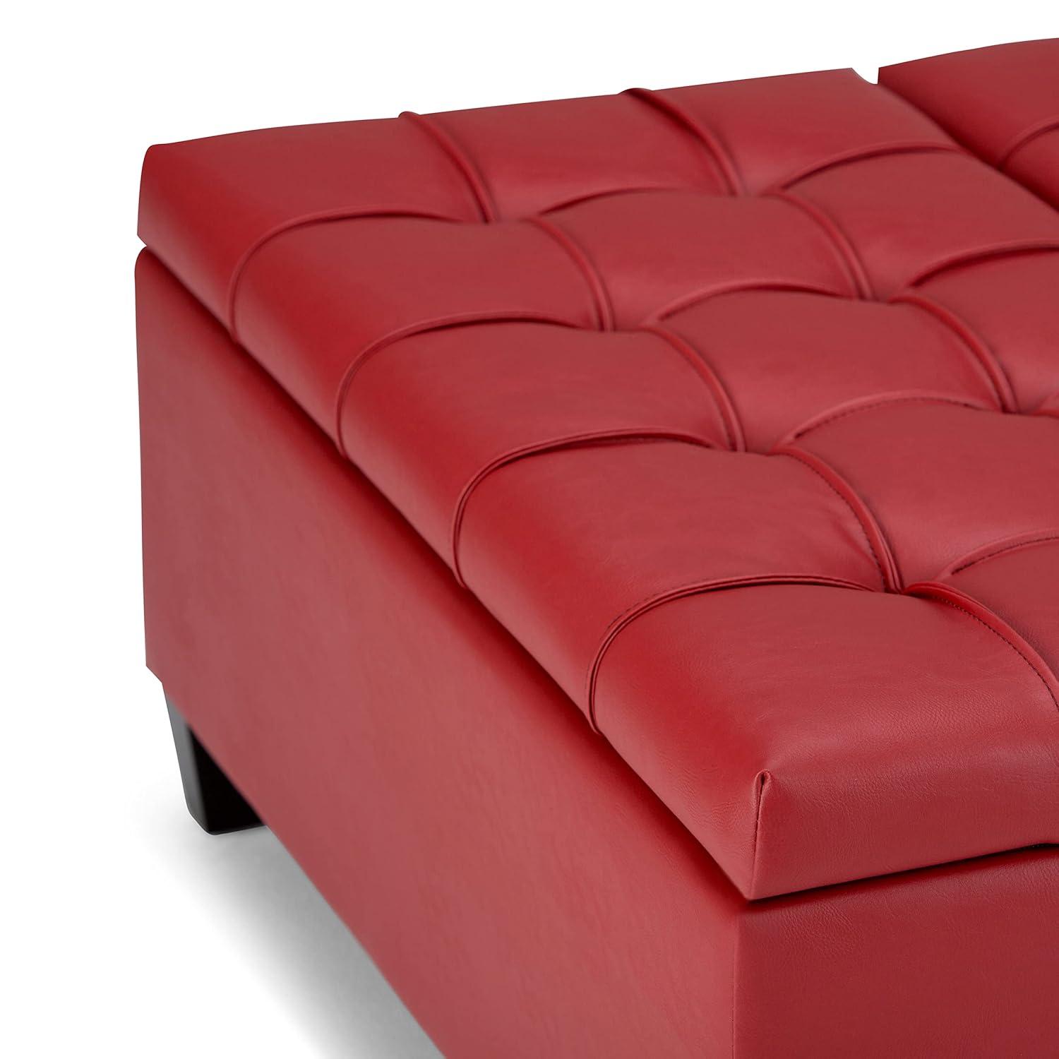 Simpli Home Harrison 36"W Upholstered Square Coffee Table Storage Ottoman with Split Lift Top