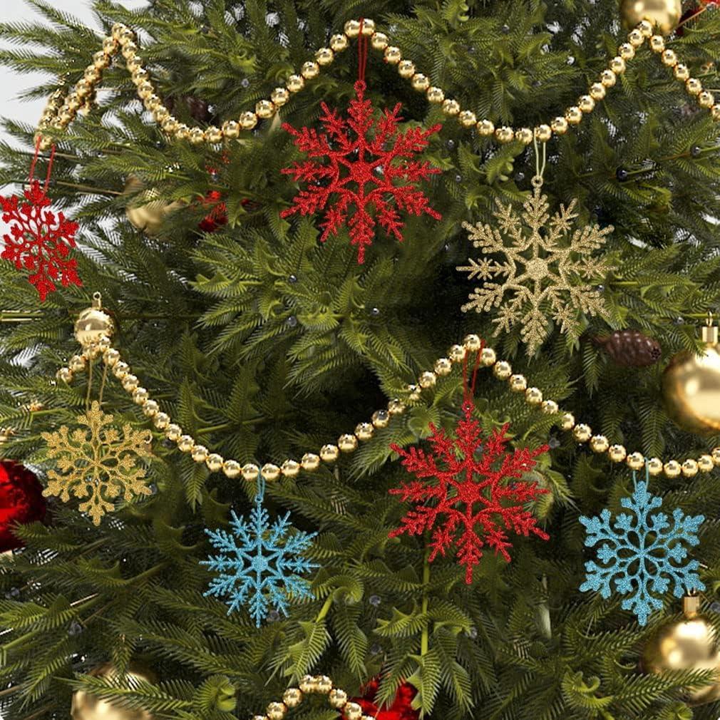 DearHouse 36Pcs Christmas Glitter Snowflake Ornaments, 4 Inch Plastic Snowflake Christmas Tree Ornaments Decorations for Winter Wonderland Christmas Party Decorations, Gold
