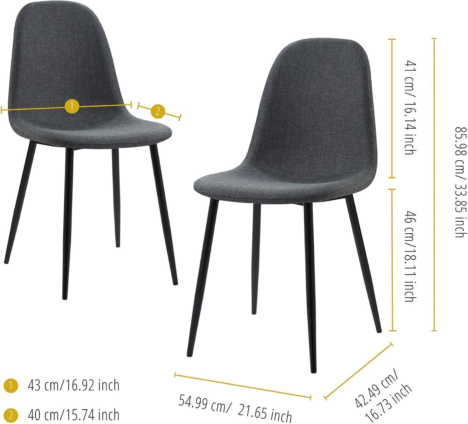 Minimalista Dark Gray Upholstered Dining Chair with Black Metal Legs, Set of 2