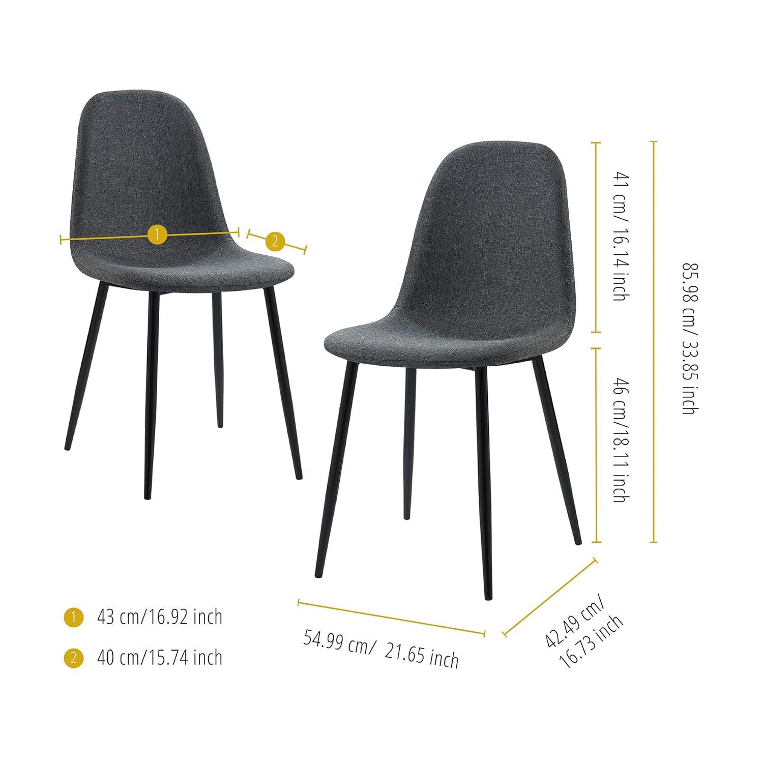 Teamson Home Minimalist Fabric Chair Seating Dark Grey Fabric Black Legs Set of 2 For Kitchen Dining Living Room Reading Bedroom Office