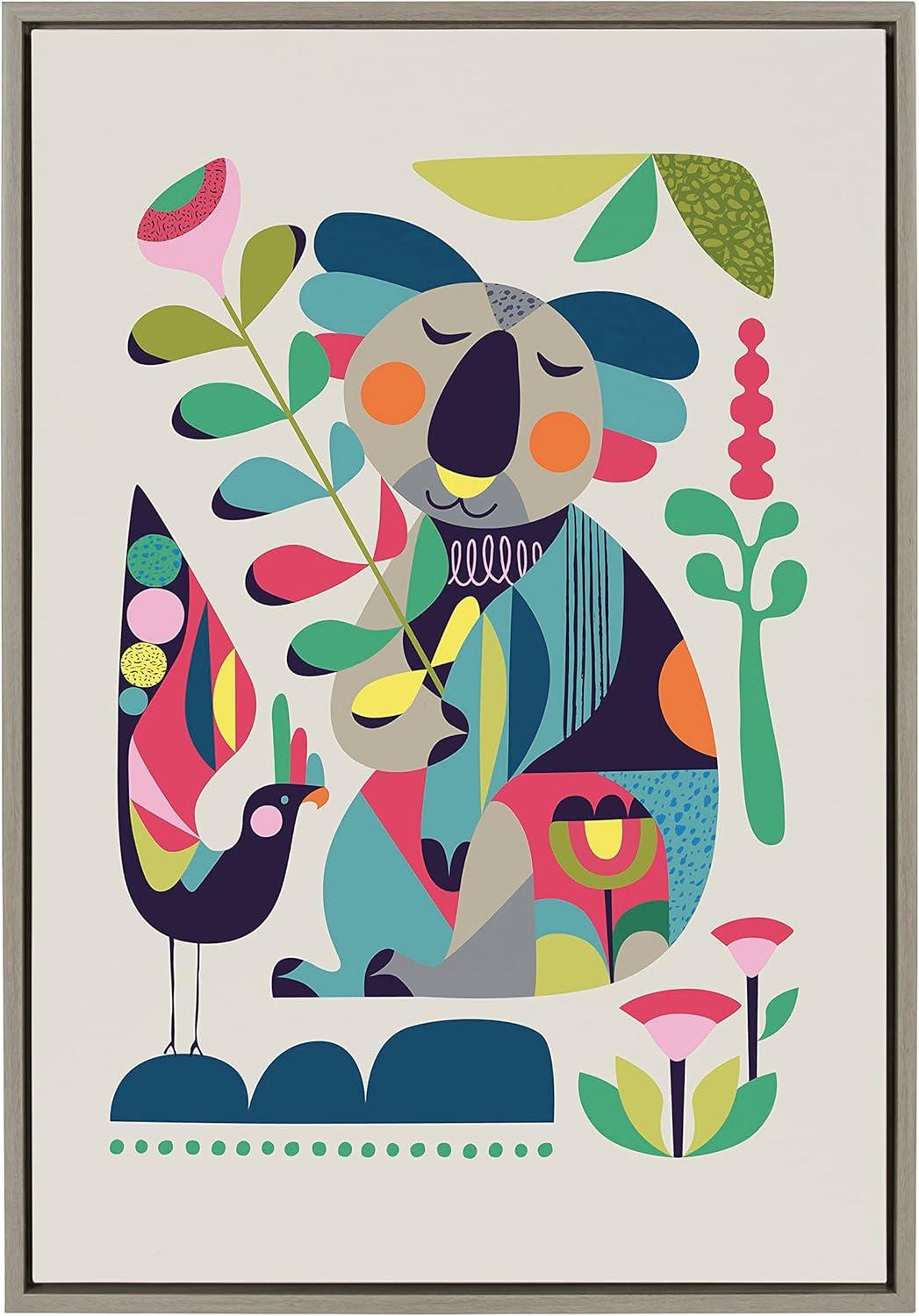 23" x 33" Sylvie Mid-Century Modern Koala Framed Canvas by Rachel Lee Gray - Kate & Laurel All Things Decor: Vertical Wall Art