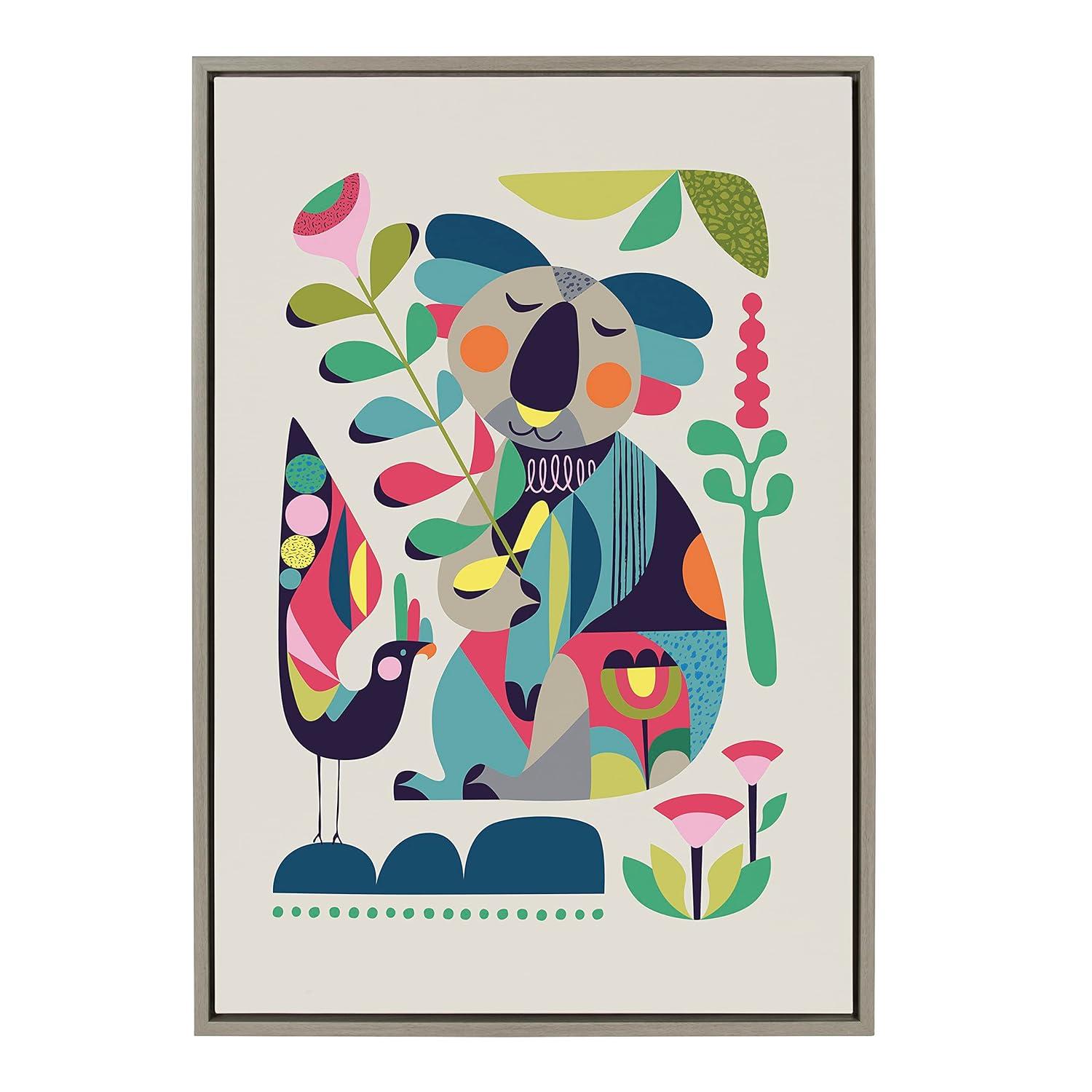 23" x 33" Sylvie Mid-Century Modern Koala Framed Canvas by Rachel Lee Gray - Kate & Laurel All Things Decor: Vertical Wall Art