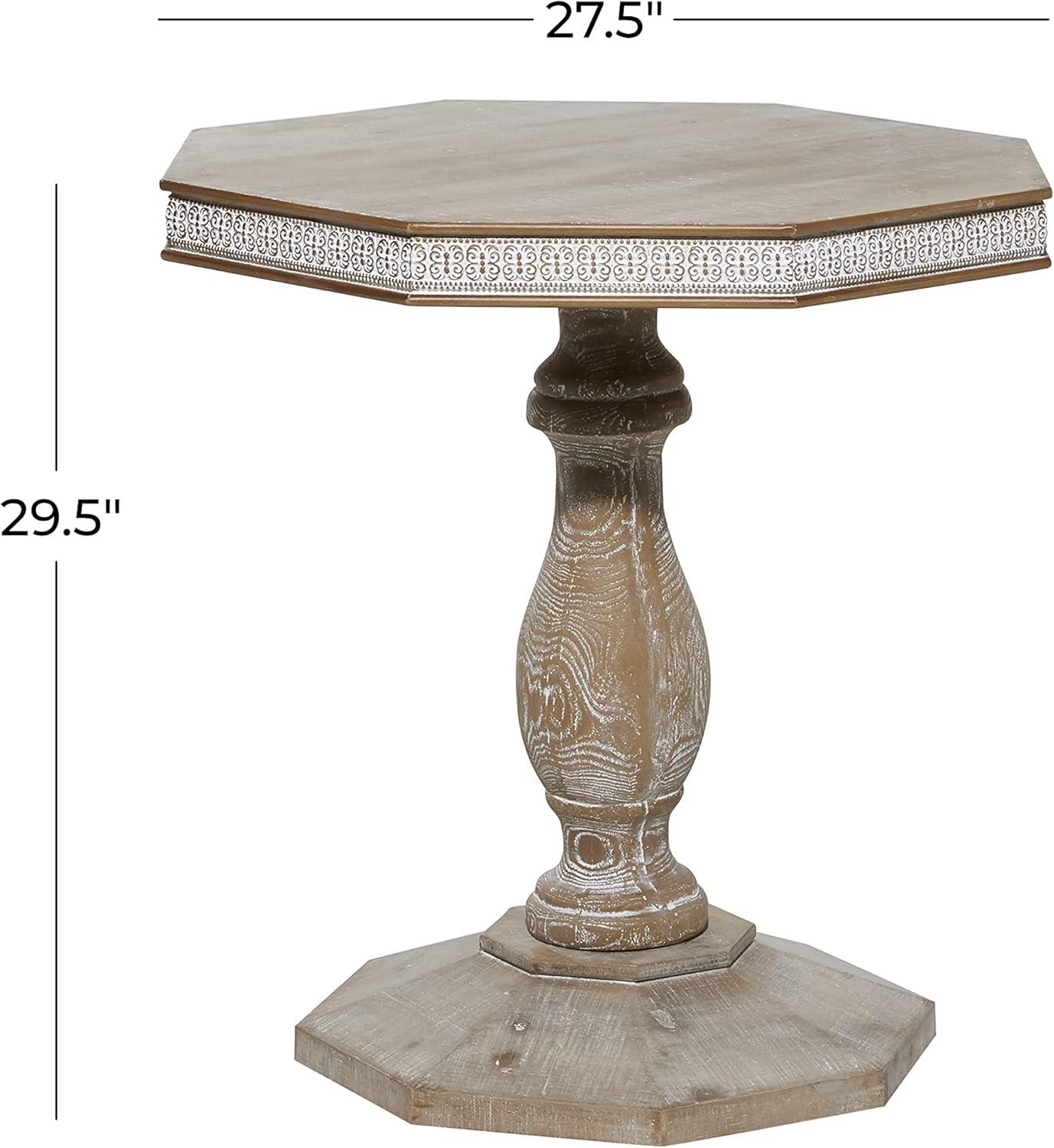 Farmhouse Whitewashed Wood Accent Table Brown - Olivia & May: Handcrafted, No Assembly Required