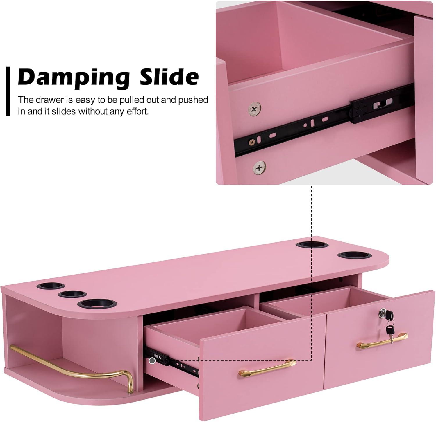 Pink Particle Board Wall Mount Styling Station with Gold Accents