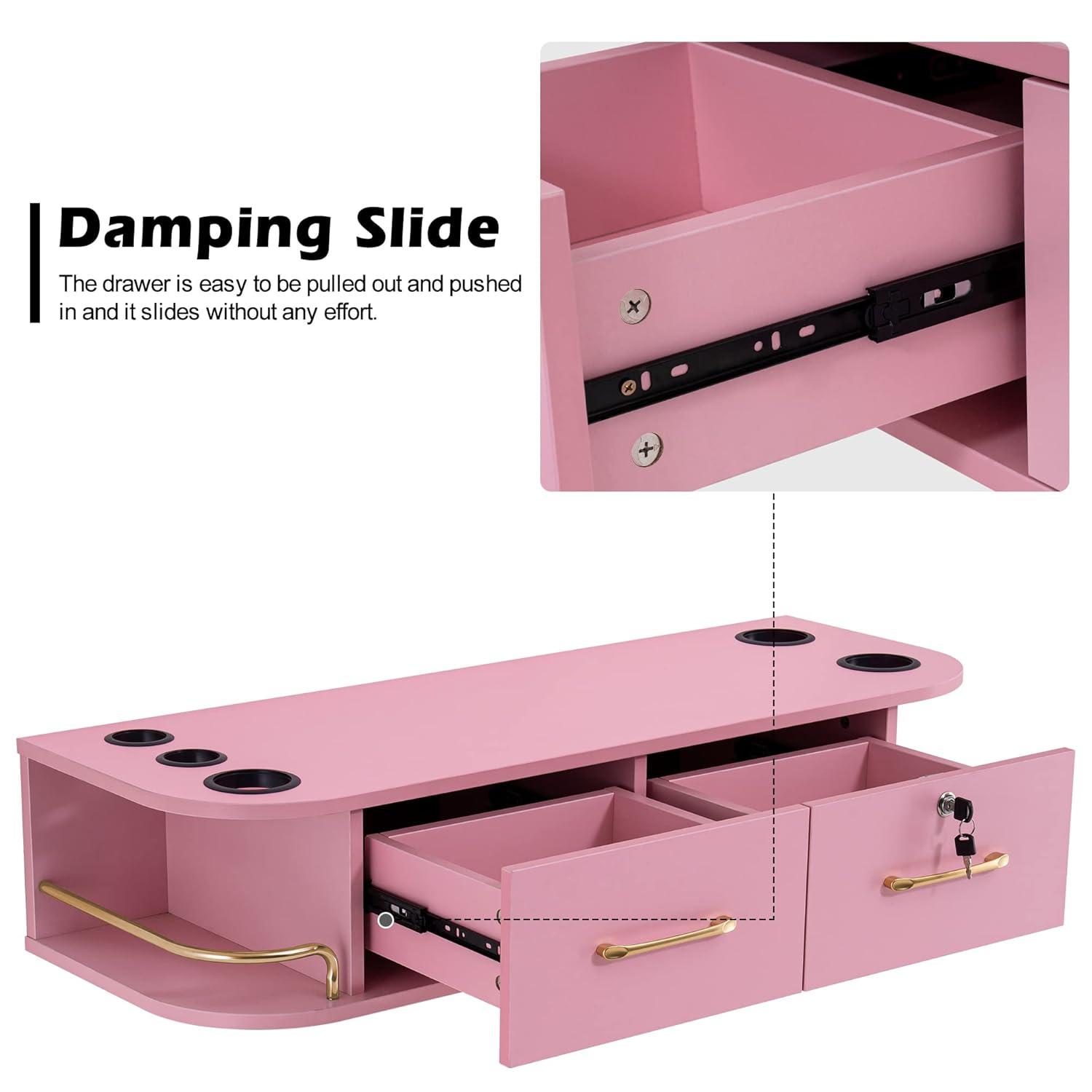 Pink Particle Board Wall Mount Styling Station with Gold Accents