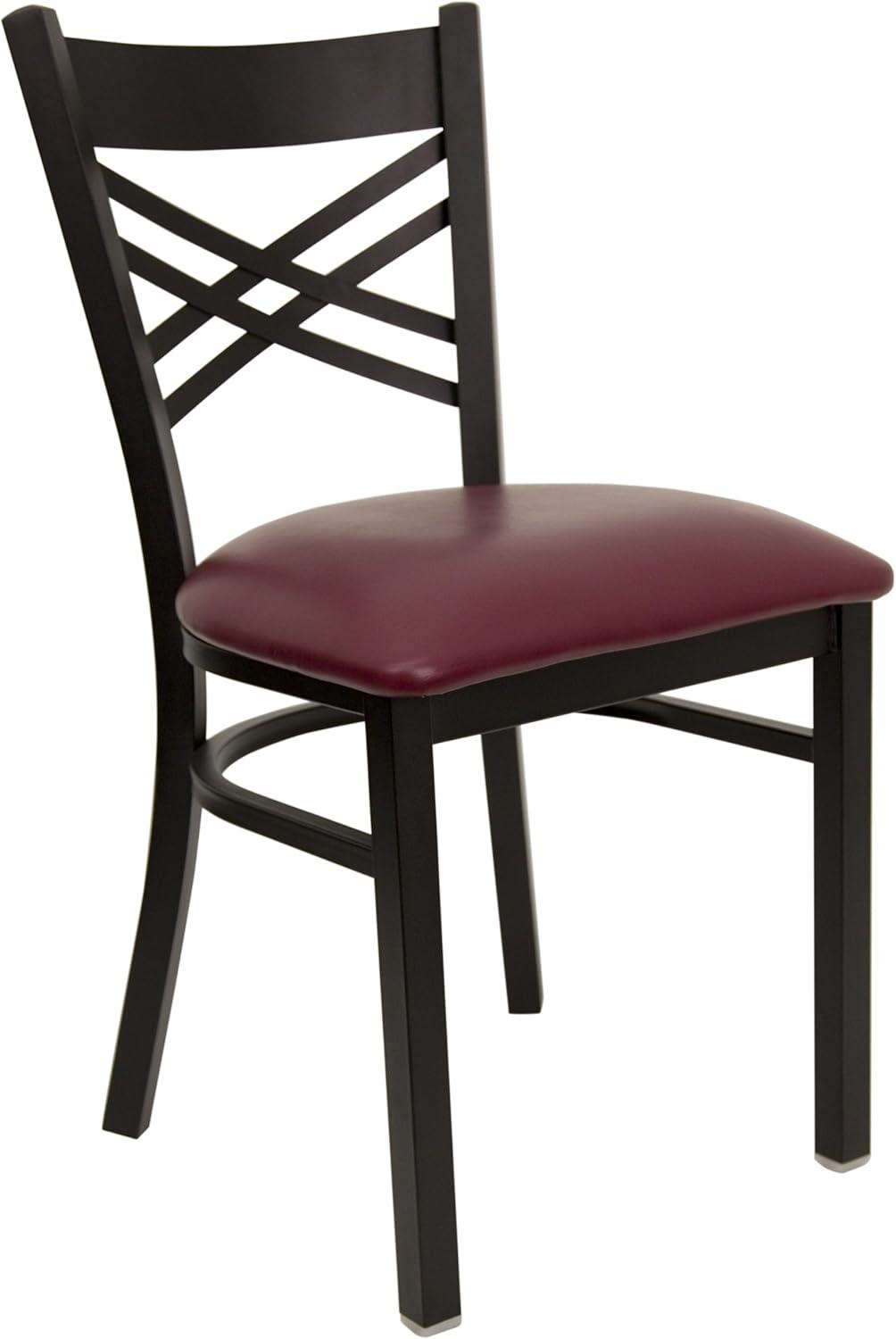 Flash Furniture HERCULES Series Black ''X'' Back Metal Restaurant Chair - Burgundy Vinyl Seat