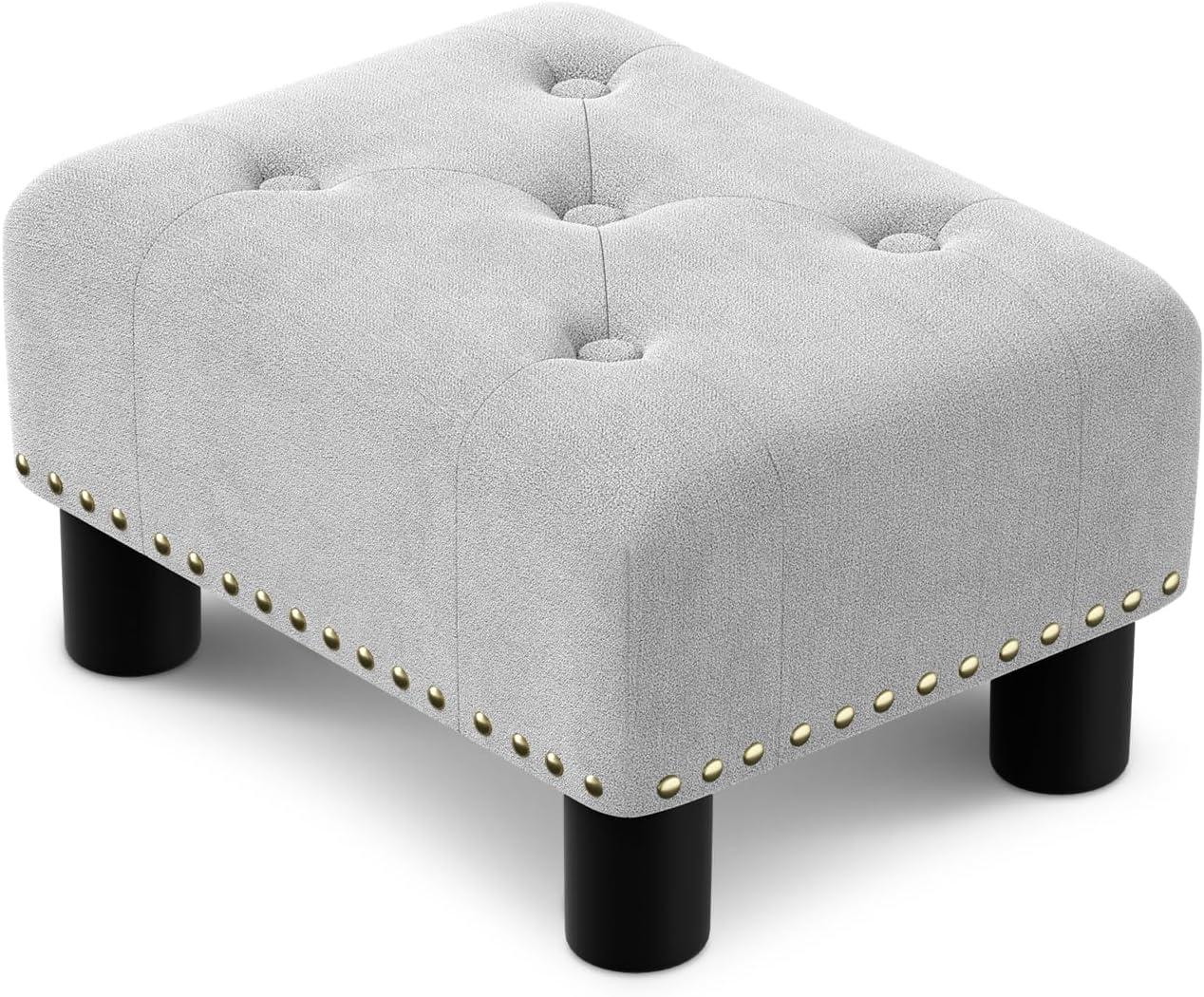 Athena Collection Small Ottoman Foot Rest with Legs, Linen Fabric Ottoman Foot Stool with Soft Padded seat, Square Footstool FootRest for Living Room, Bedroom, Office, Grey