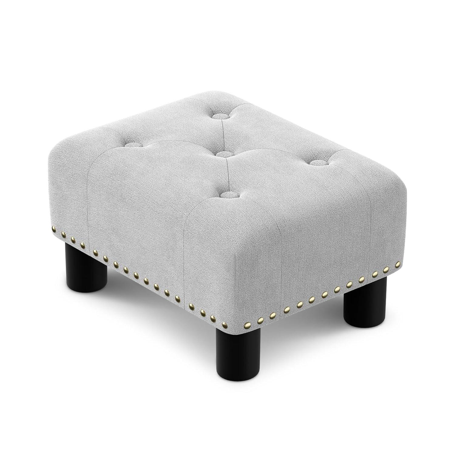 Athena Collection Small Ottoman Foot Rest with Legs, Linen Fabric Ottoman Foot Stool with Soft Padded seat, Square Footstool FootRest for Living Room, Bedroom, Office, Grey