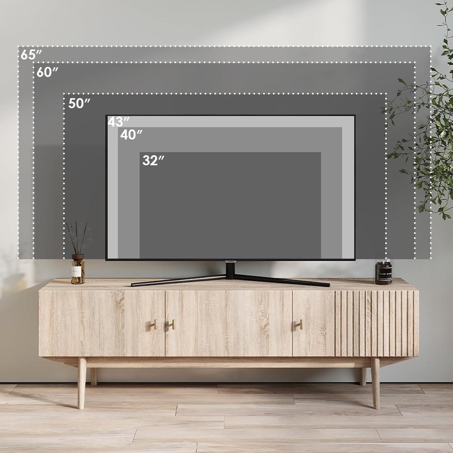 Living Skog  Chelsea Brown TV Stand Fits for TV's up to 65 in. with Slatted Design and Wood Legs Beige Matte Laminate, MDF