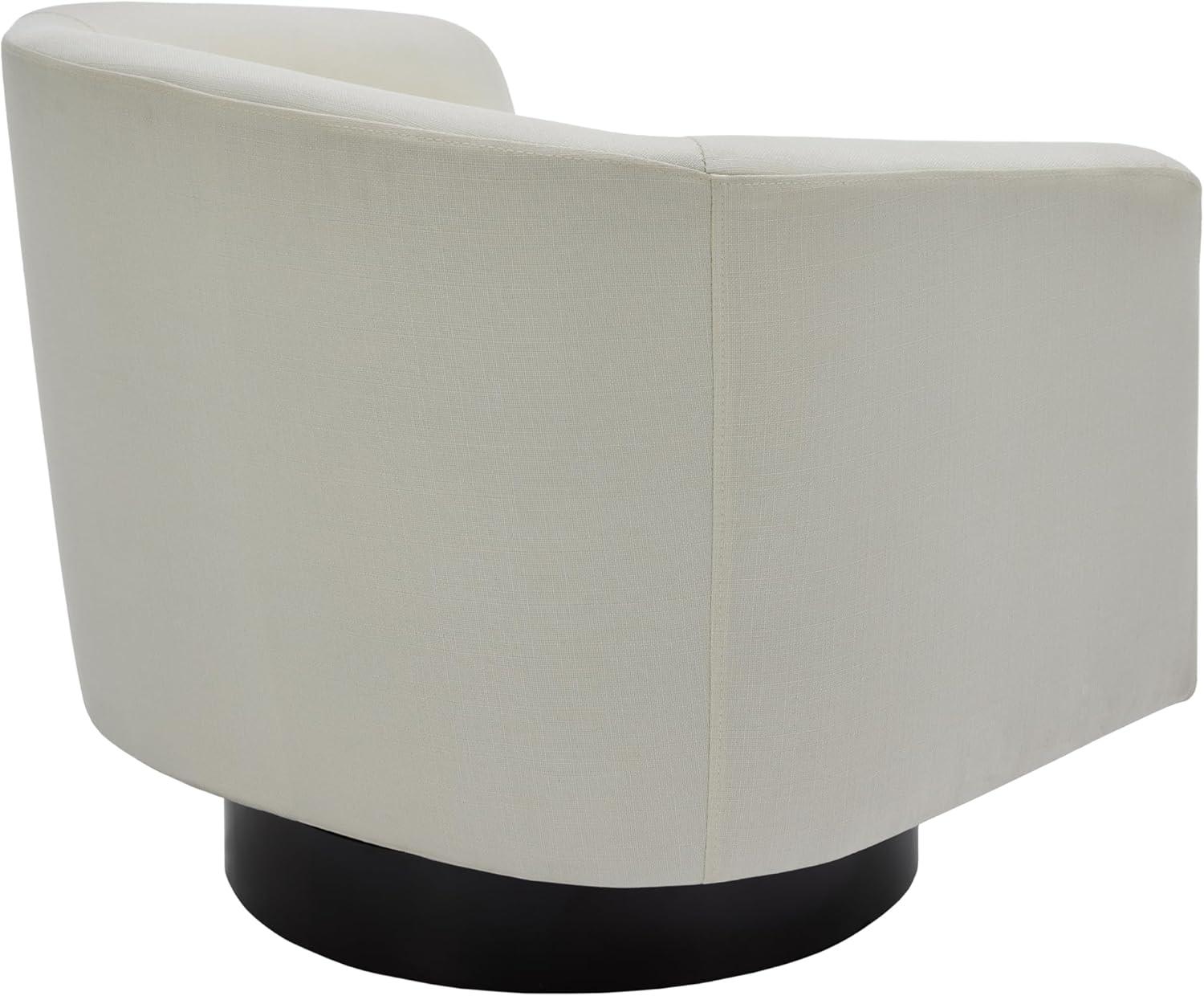 Beige Linen Swivel Barrel Accent Chair with Wood Base