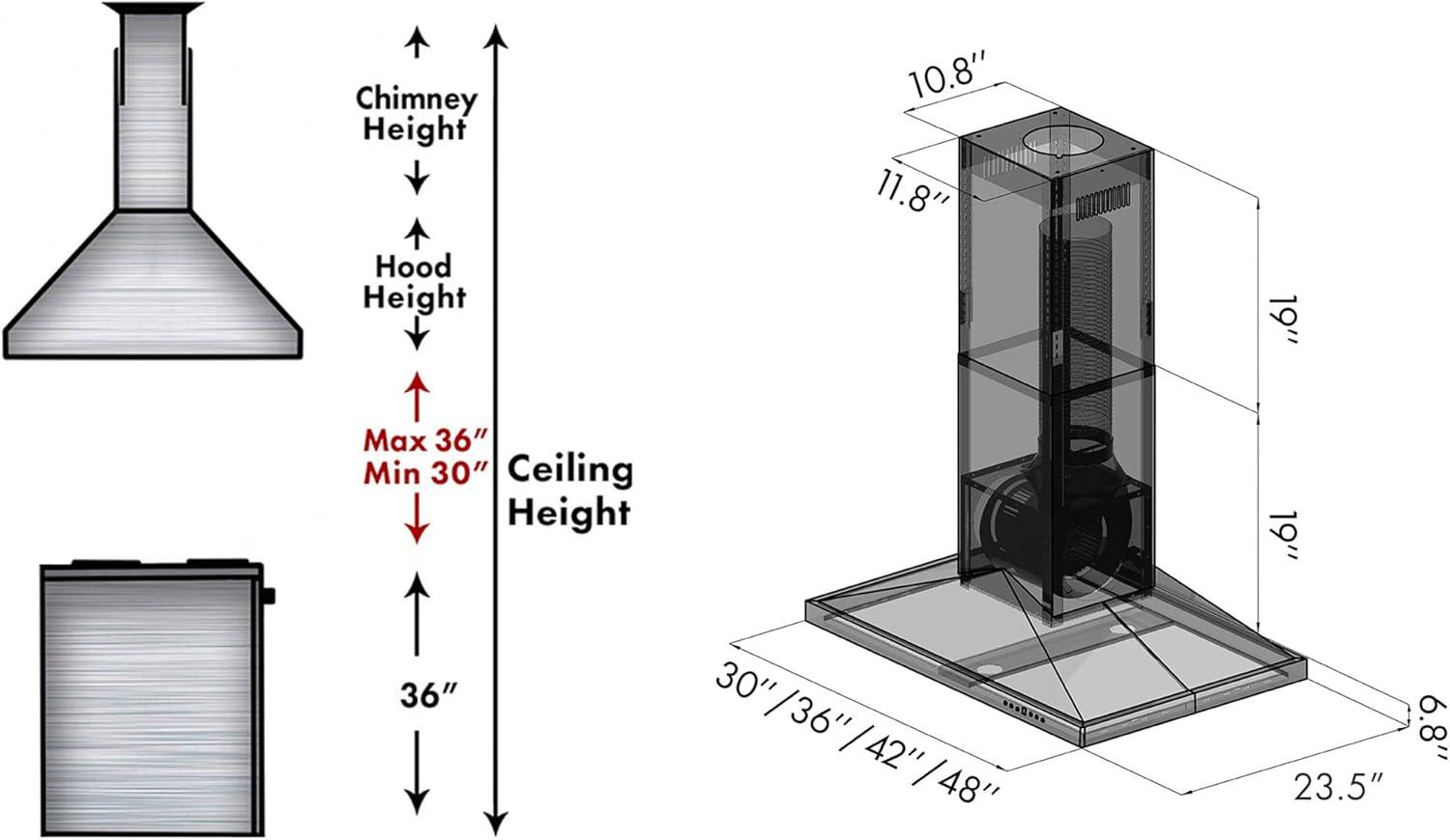 36" 400 CFM Convertible Island Range Hood