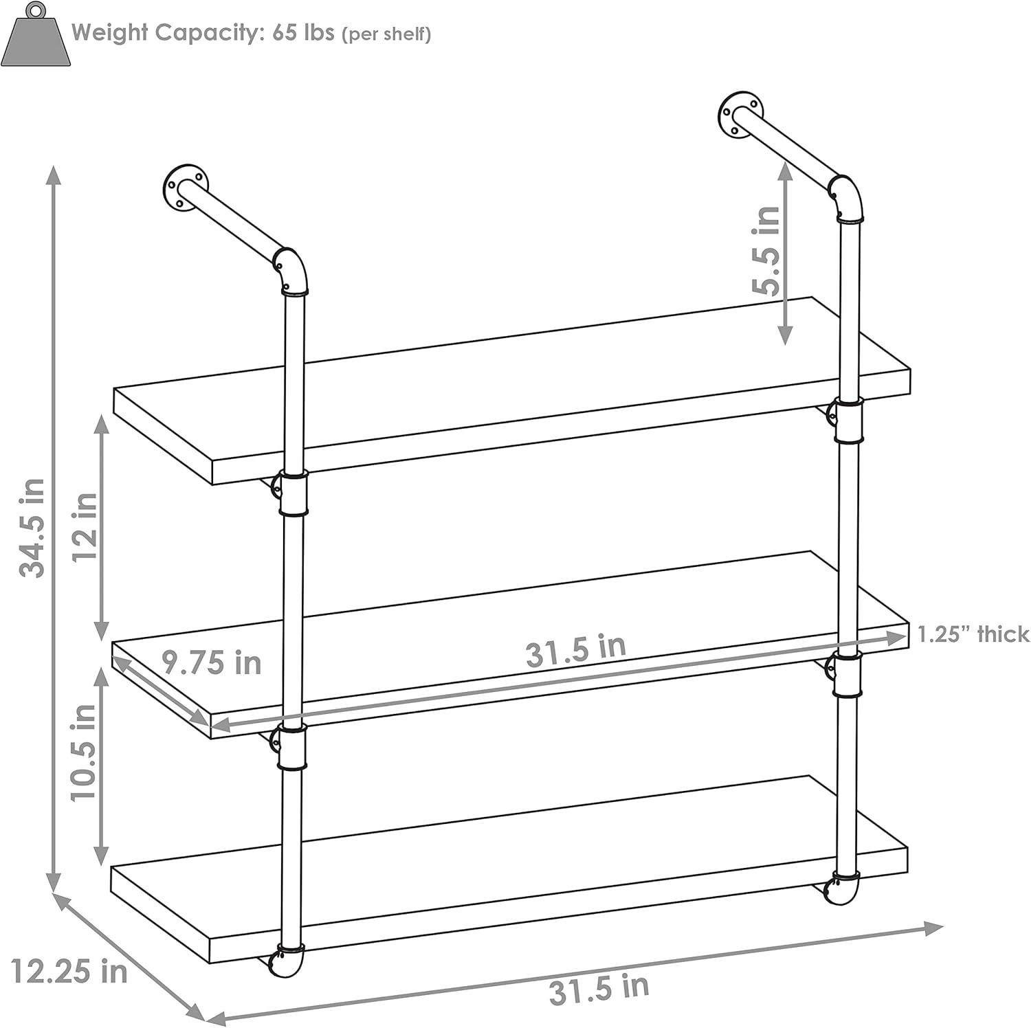 Teakwood & Steel 3-Tier Industrial Floating Wall Shelf