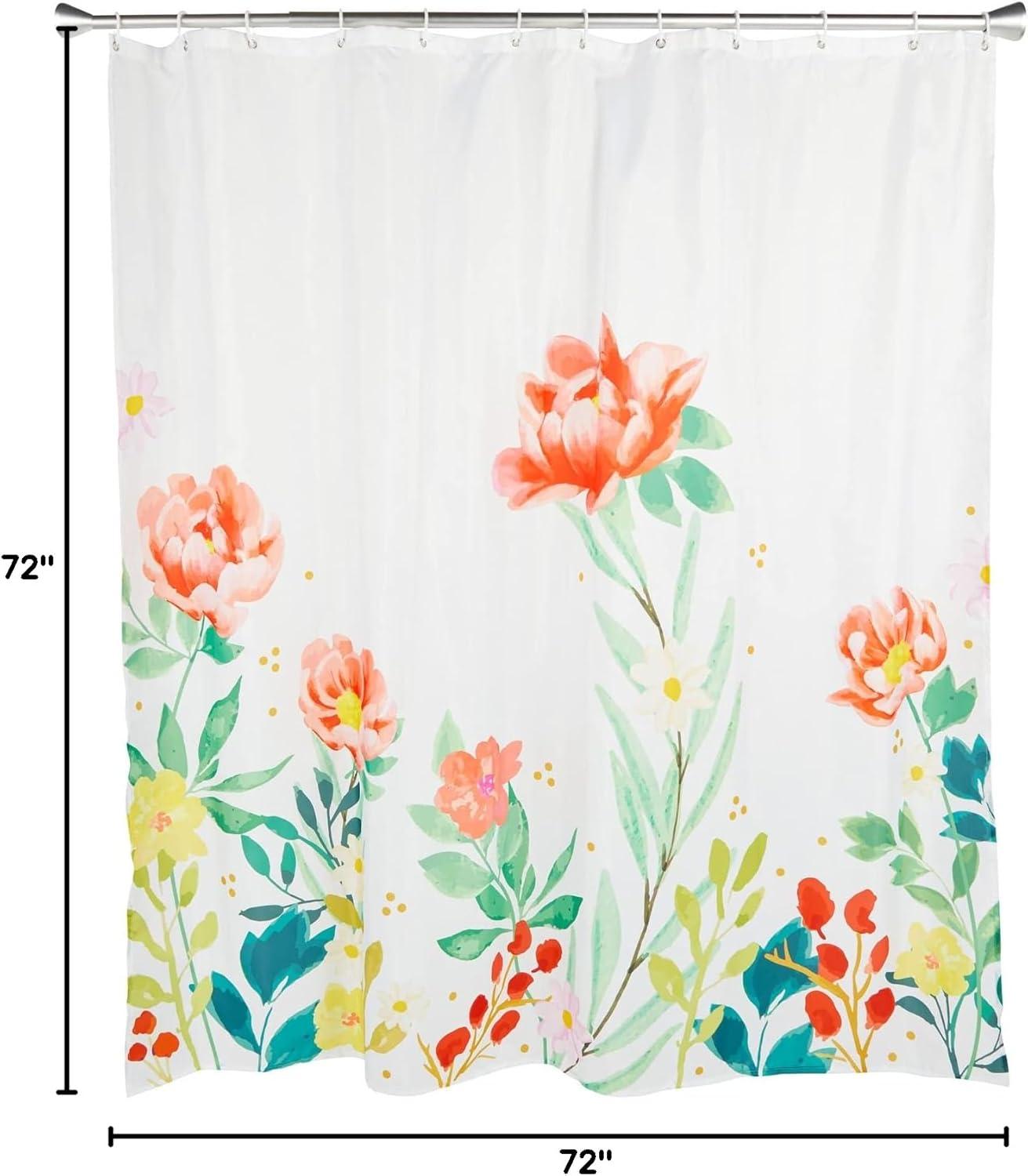 Juvale 72x72 in Botanical Floral Shower Curtain Set with 12 Hooks Set, Watercolor Flower Bathroom Decor