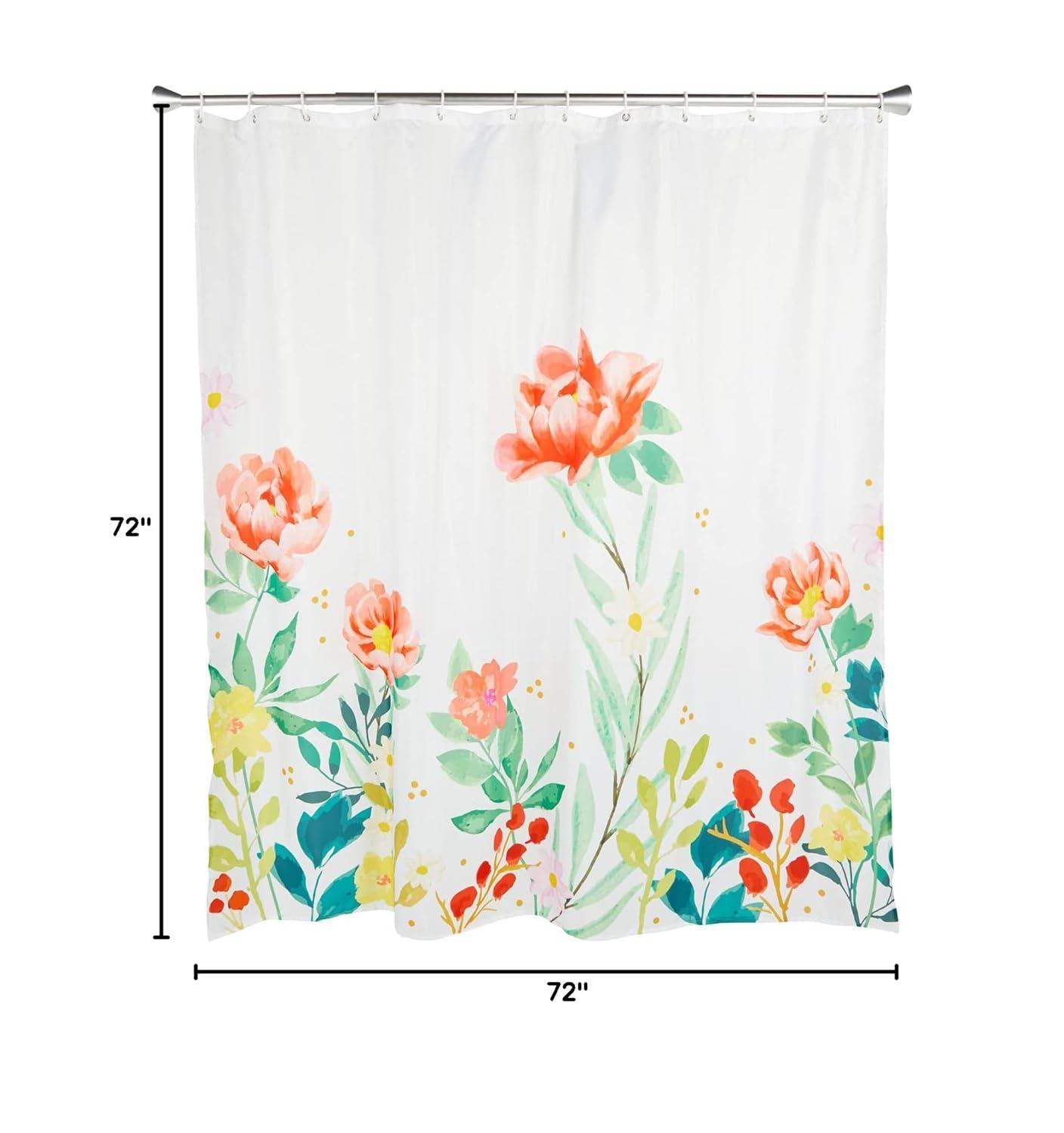 Juvale 72x72 in Botanical Floral Shower Curtain Set with 12 Hooks Set, Watercolor Flower Bathroom Decor