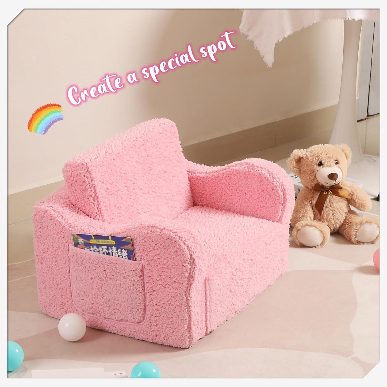 Pink Sherpa 2-in-1 Kids Folding Couch and Lounger