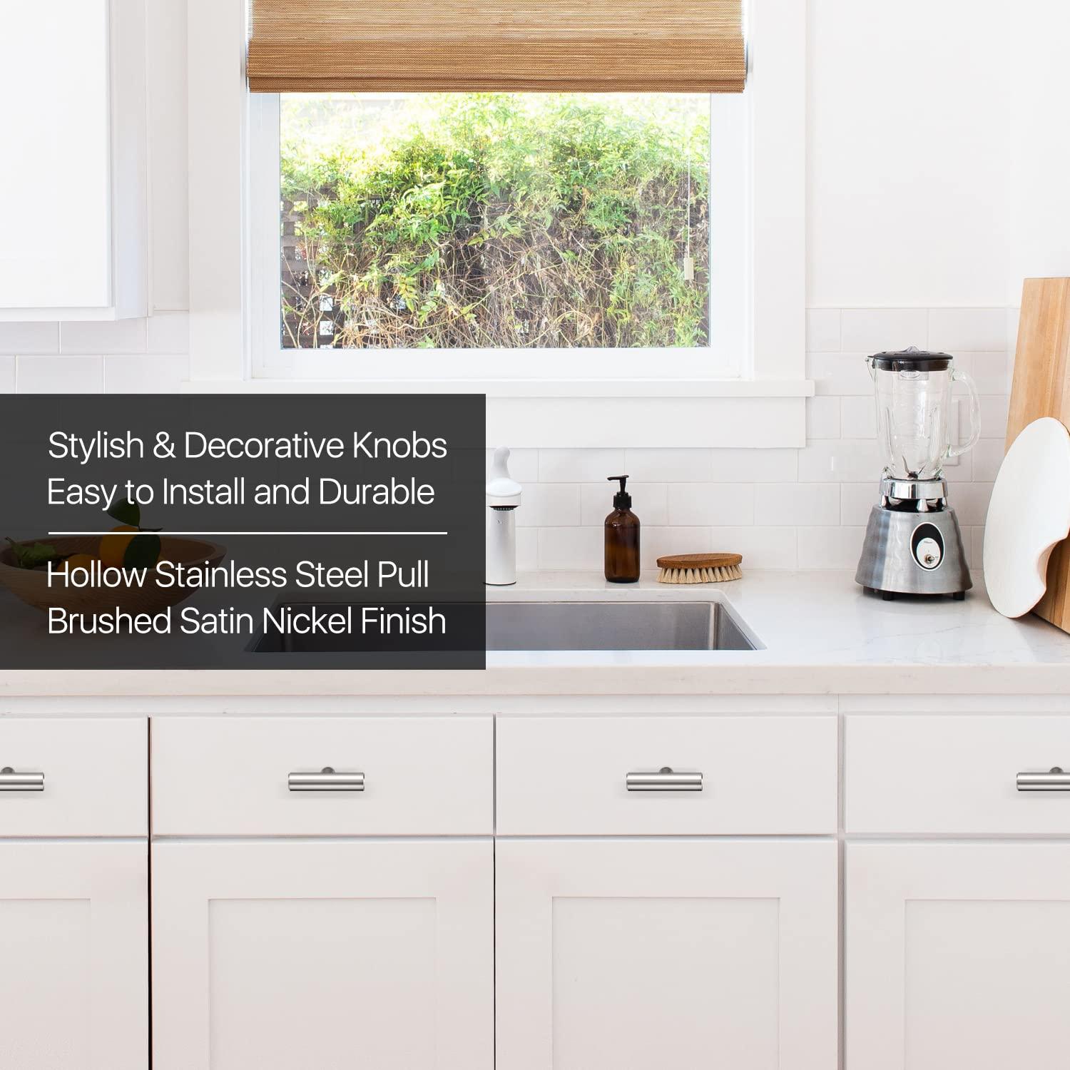 Flexzion 1 Pack Kitchen Cabinet Knobs T Bar Handles Drawer Pulls 2 inch Single Hole, Stainless Steel with Satin Brushed Nickel, Hardware for Kitchen Cupboard Door Bathroom Furniture