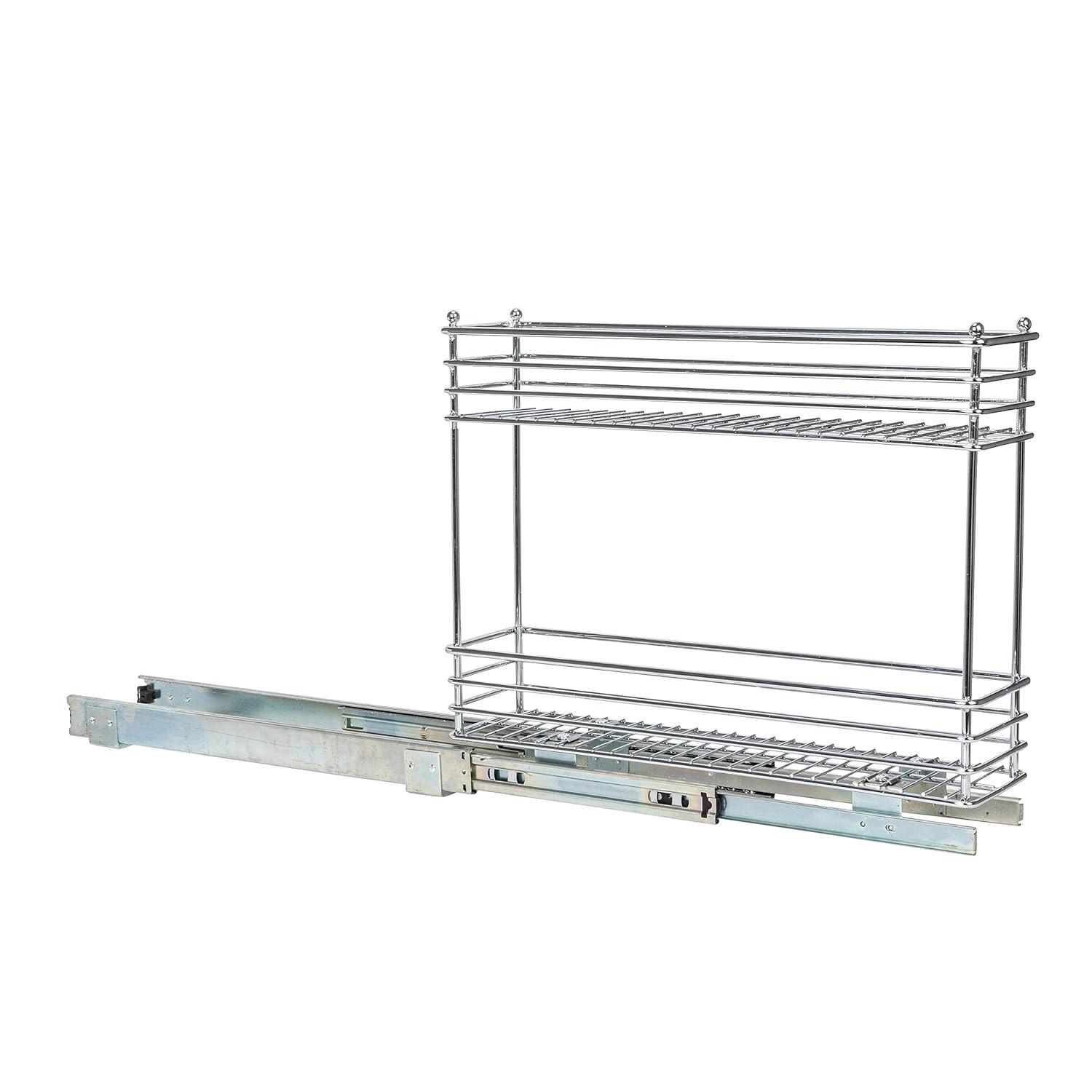 Glidez Multipurpose Chrome-Plated Steel Pull-Out/Slide-Out Storage Organizer for Under Cabinet Use - 2-Tier Design - Chrome