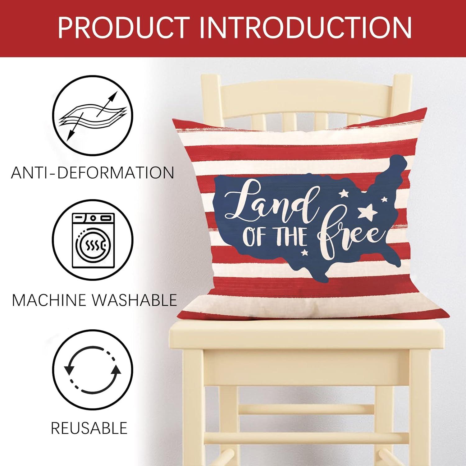 Patriotic USA Flag Cotton Linen Outdoor Pillow Covers Set