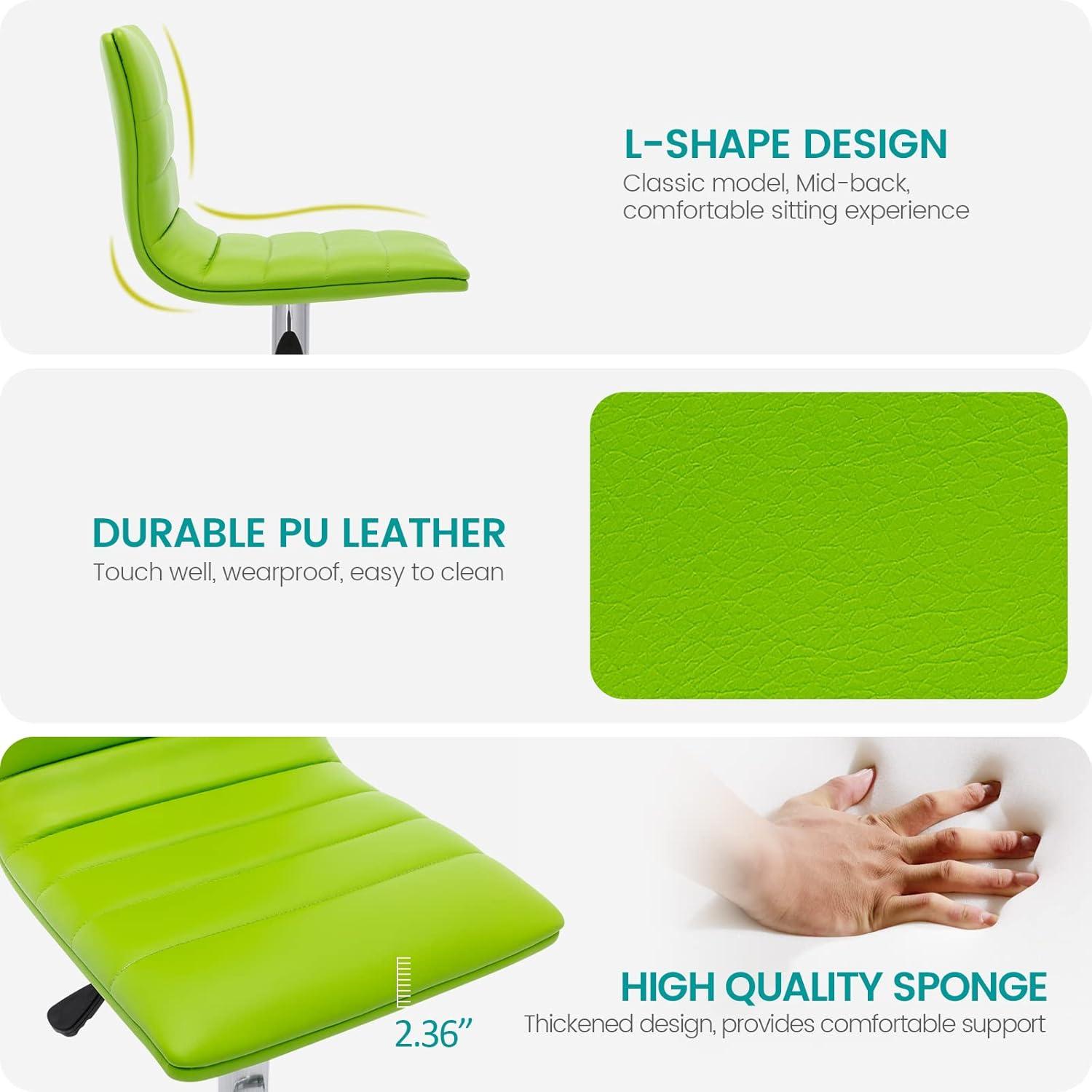 Flash Furniture Modern Green Vinyl Adjustable Bar Stool with Back, Counter Height Swivel Stool with Chrome Pedestal Base