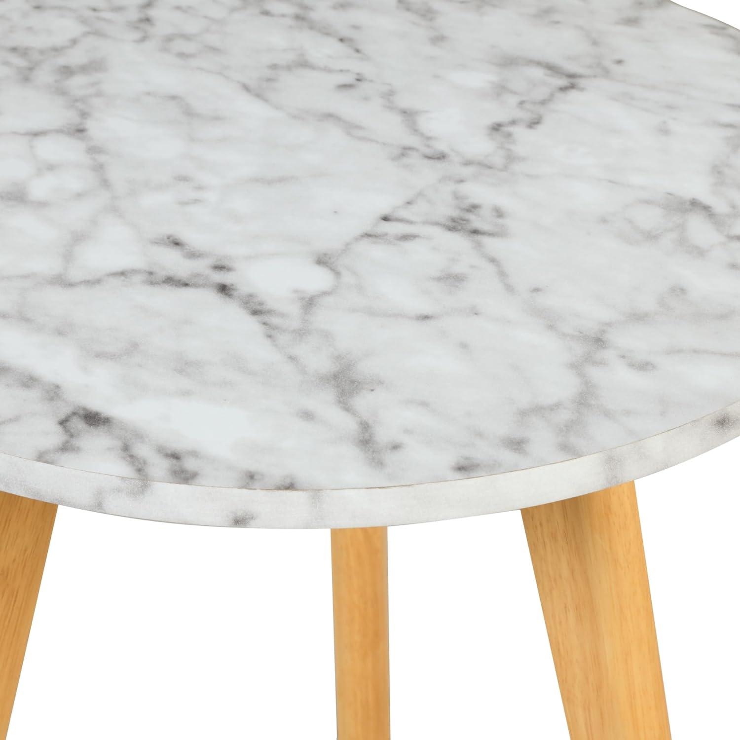 Amalia Mid-Century Modern End Table White Marble Light Brown Wood