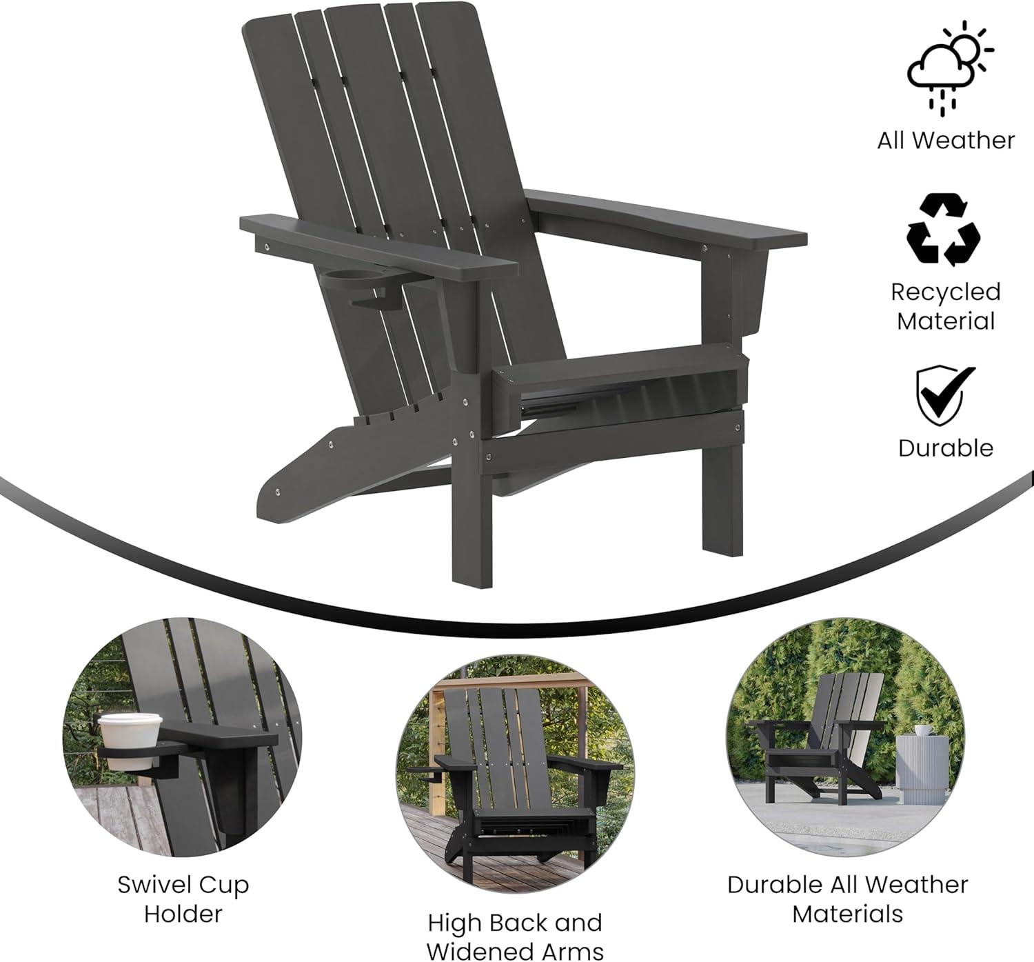 Flash Furniture Halifax Adirondack Chair with Cup Holder, Weather Resistant HDPE Adirondack Chair