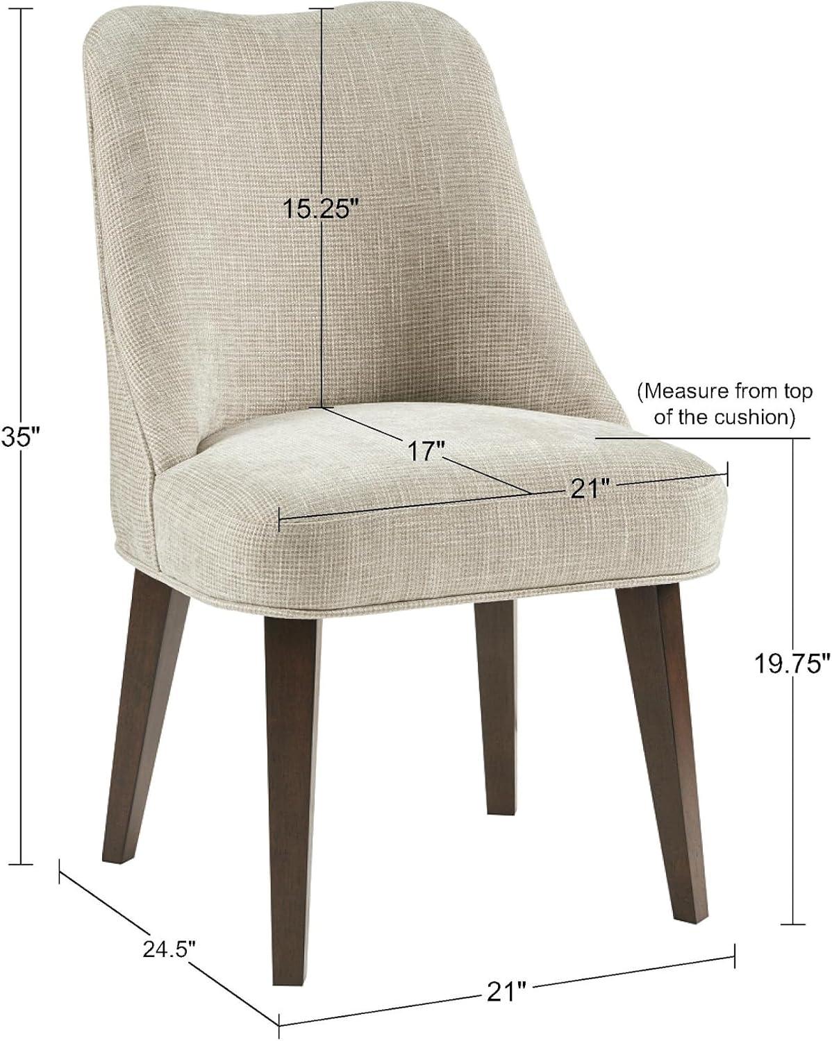 Beige Upholstered Dining Chairs with Dark Wood Legs, Set of 2