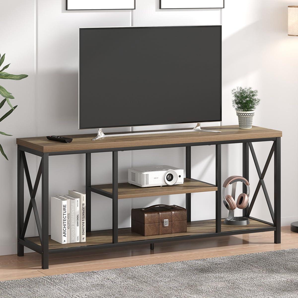 Rustic Oak and Metal TV Stand for 65" TV