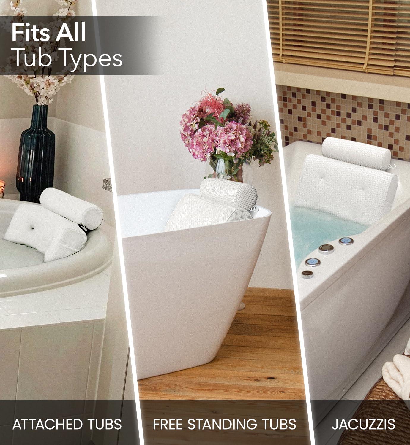 White Mesh Ergonomic Bath Pillow with Suction Cups