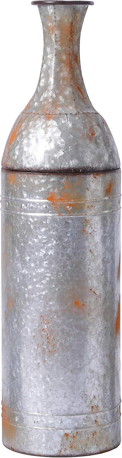 Medium Rustic Galvanized Metal Cylinder Floor Vase