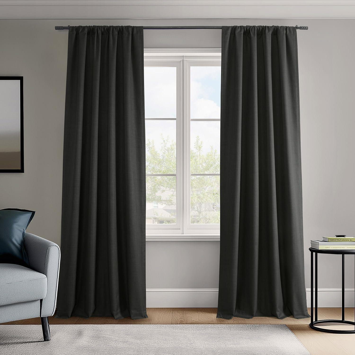 Vienna Black Linen Blackout Window Panel Set, 50" x 84"