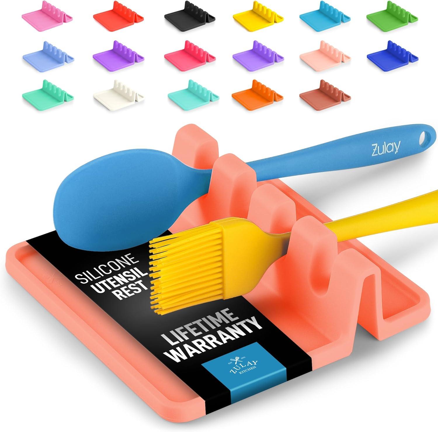 Zulay Silicone Utensil Rest with Drip Pad for Multiple Utensils BPA-Free Stove Top - Gray