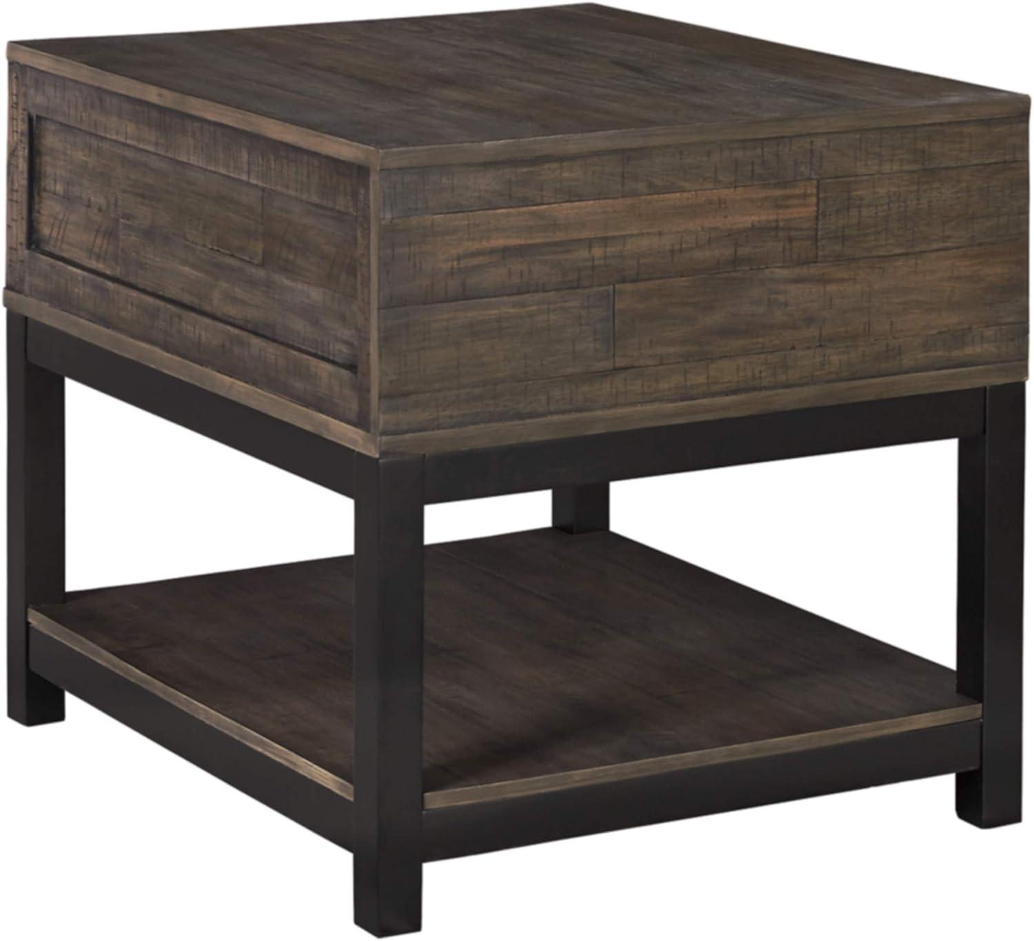 Rustic Brown and Black Rectangular Wood End Table with Storage