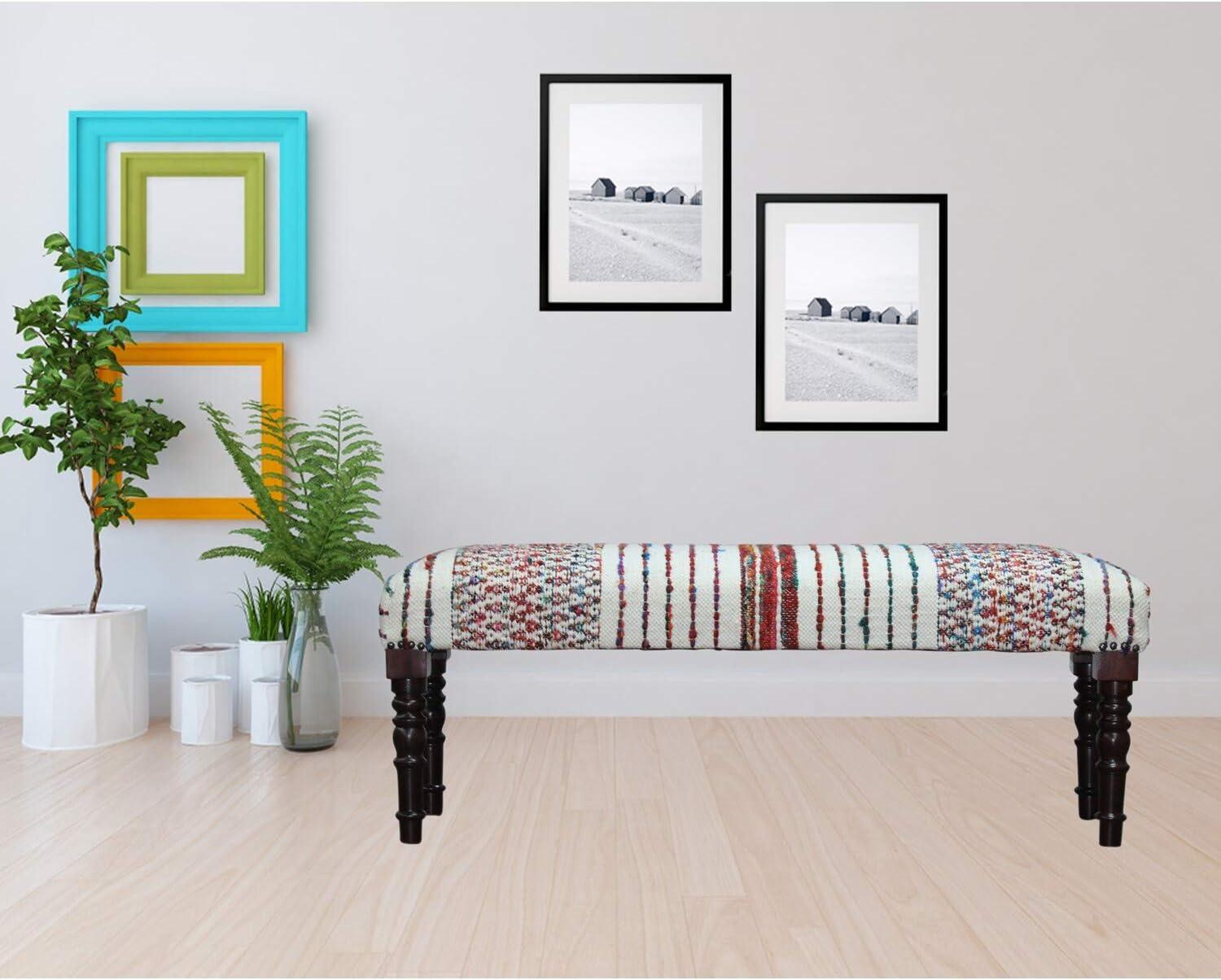 Colorful Chevron and Striped Chindi Bench with Storage