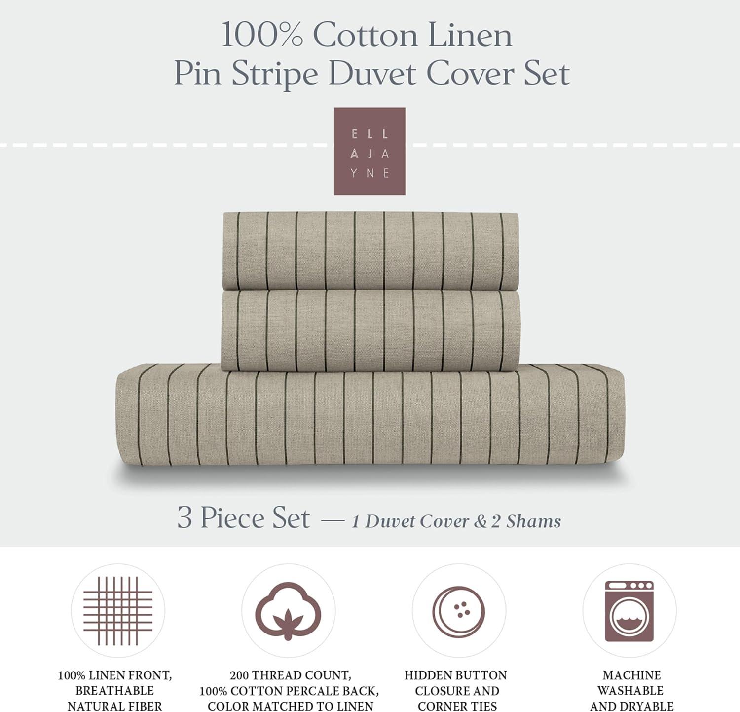 Ella Jayne Home French Linen Cotton Striped Duvet Cover 3-Piece Set