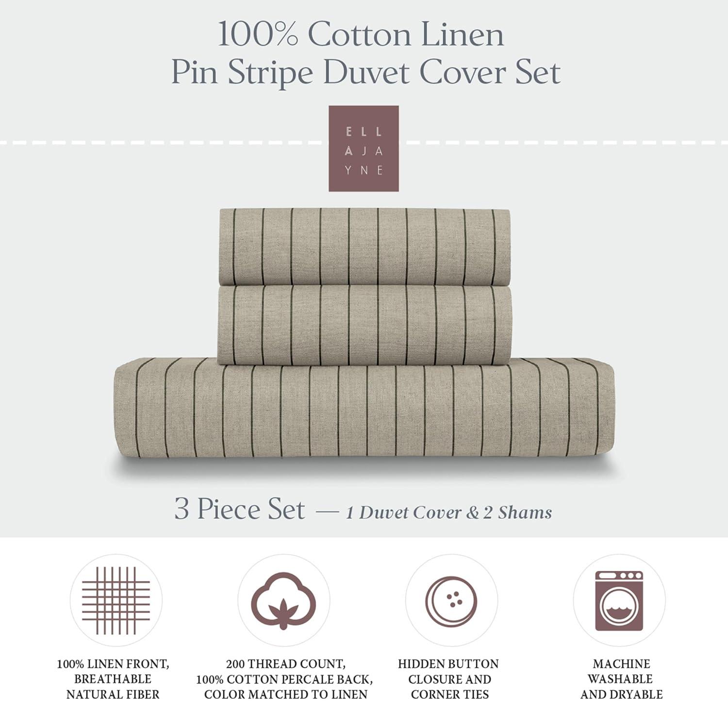 Ella Jayne Home French Linen Cotton Striped Duvet Cover 3-Piece Set