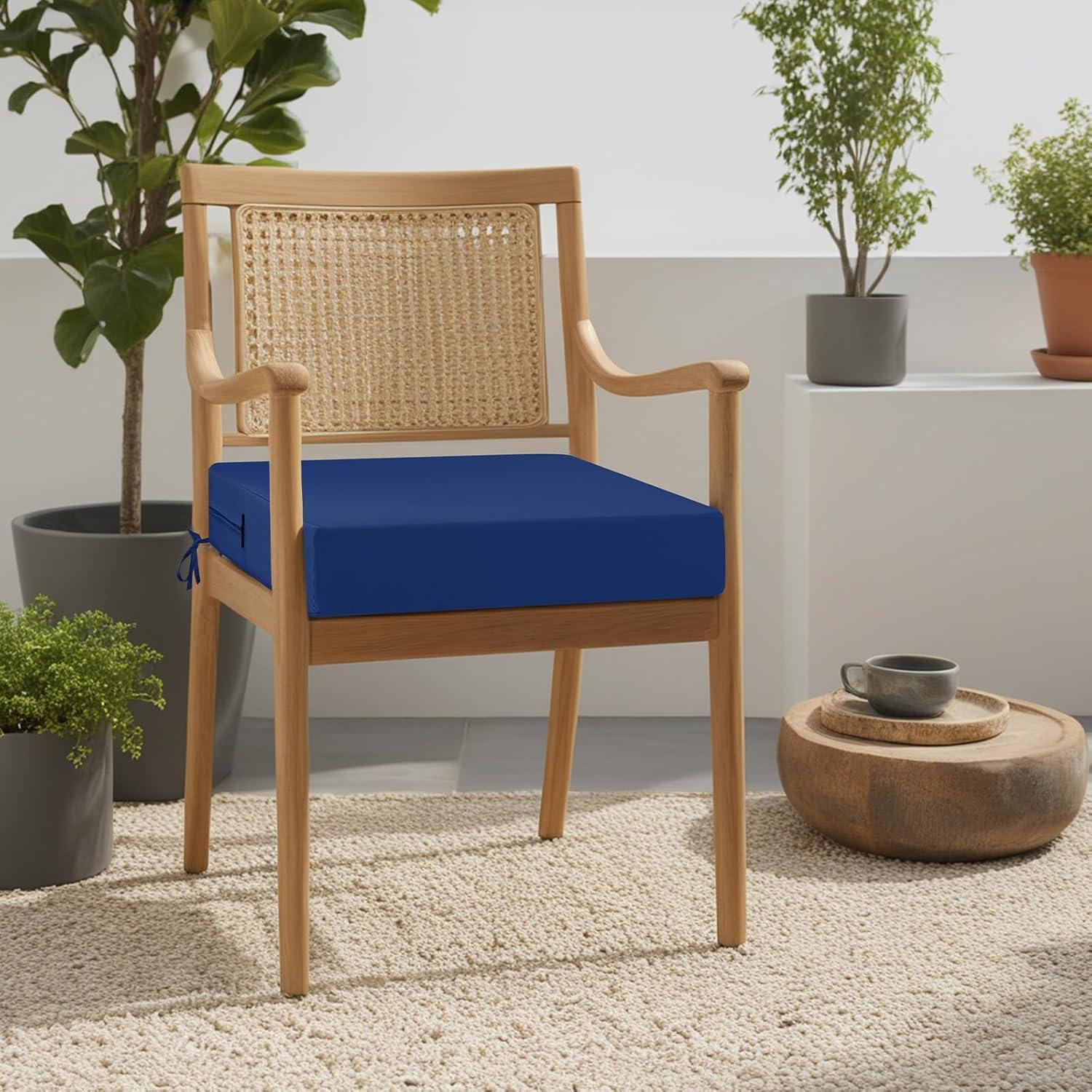 idee-home Outdoor Chair Cushions Set of 2, Waterproof Outdoor Seat Cushions for Patio Furniture, Outside Replacement Chair Pad with Ties for Lawn Deck Porch, 19 x 19 Navy Blue