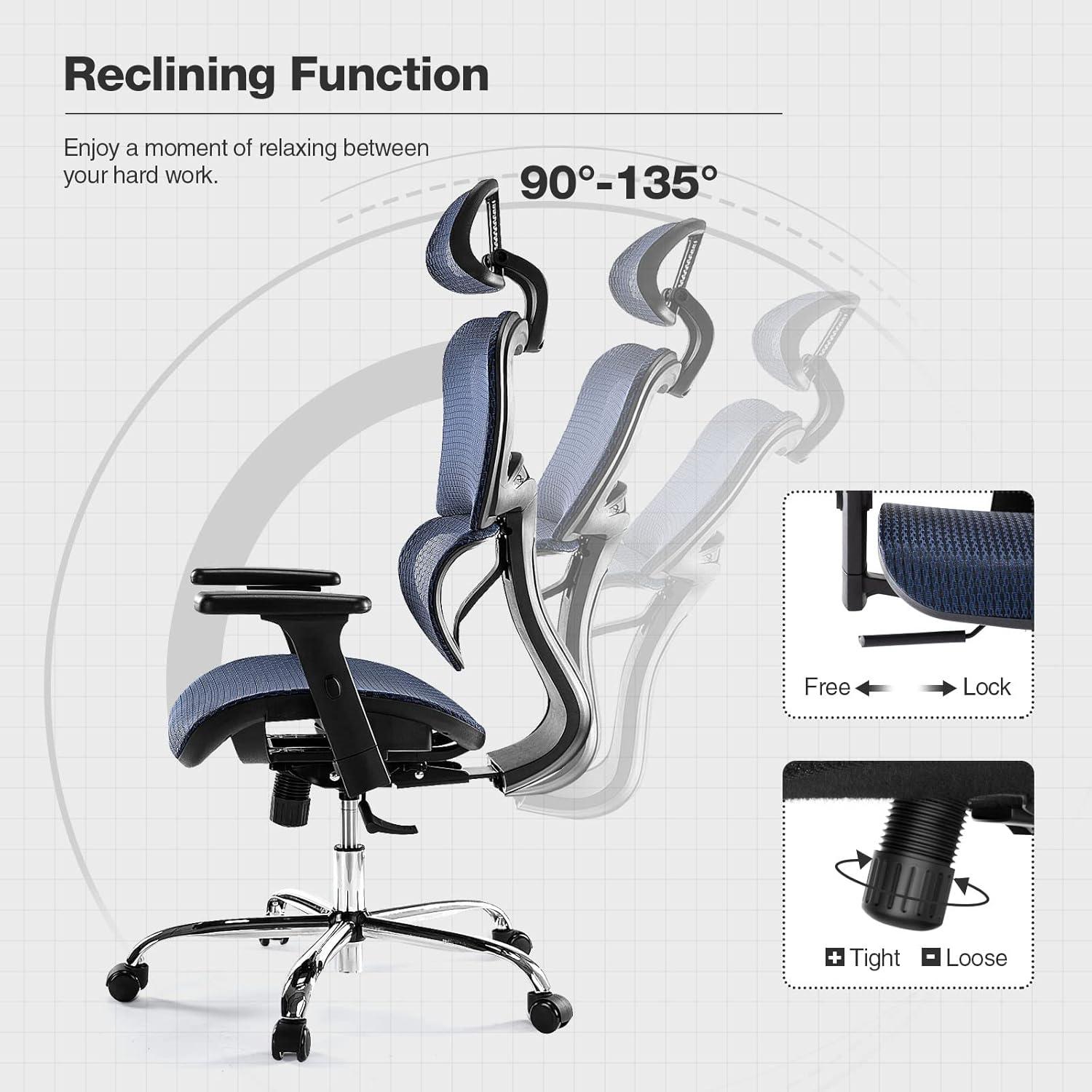 Ergonomic High Back Office Chair - High Office Chair with Headrest, Lumbar Support, Movable Armrests, Swivel Mesh Office Chair with 300 lbs Weight Capacity Adjustable Height for Home Office, Executive
