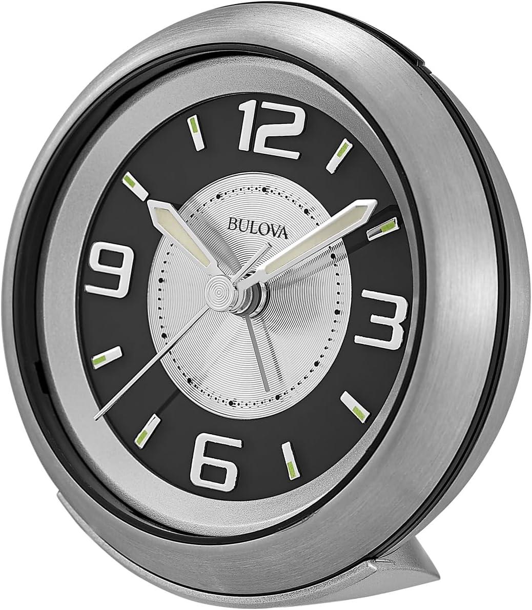 Bulova Lite Night Bedside Alarm Clock Silver Metal Case B5027