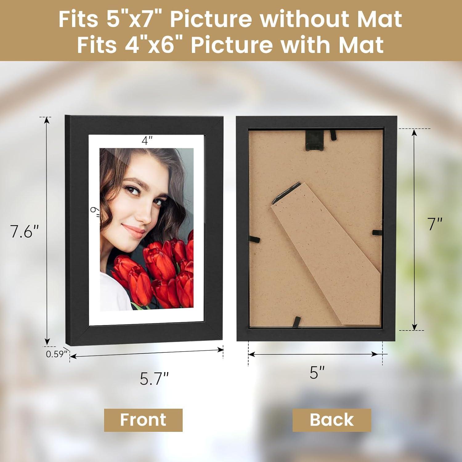 Icona Bay 5x7 Black Picture Frames W/ Mat for 4x6, 5 Pack, Painted Solid One-Piece Wood Composite, Sunrise Tabletop or Wall Mounted Frames