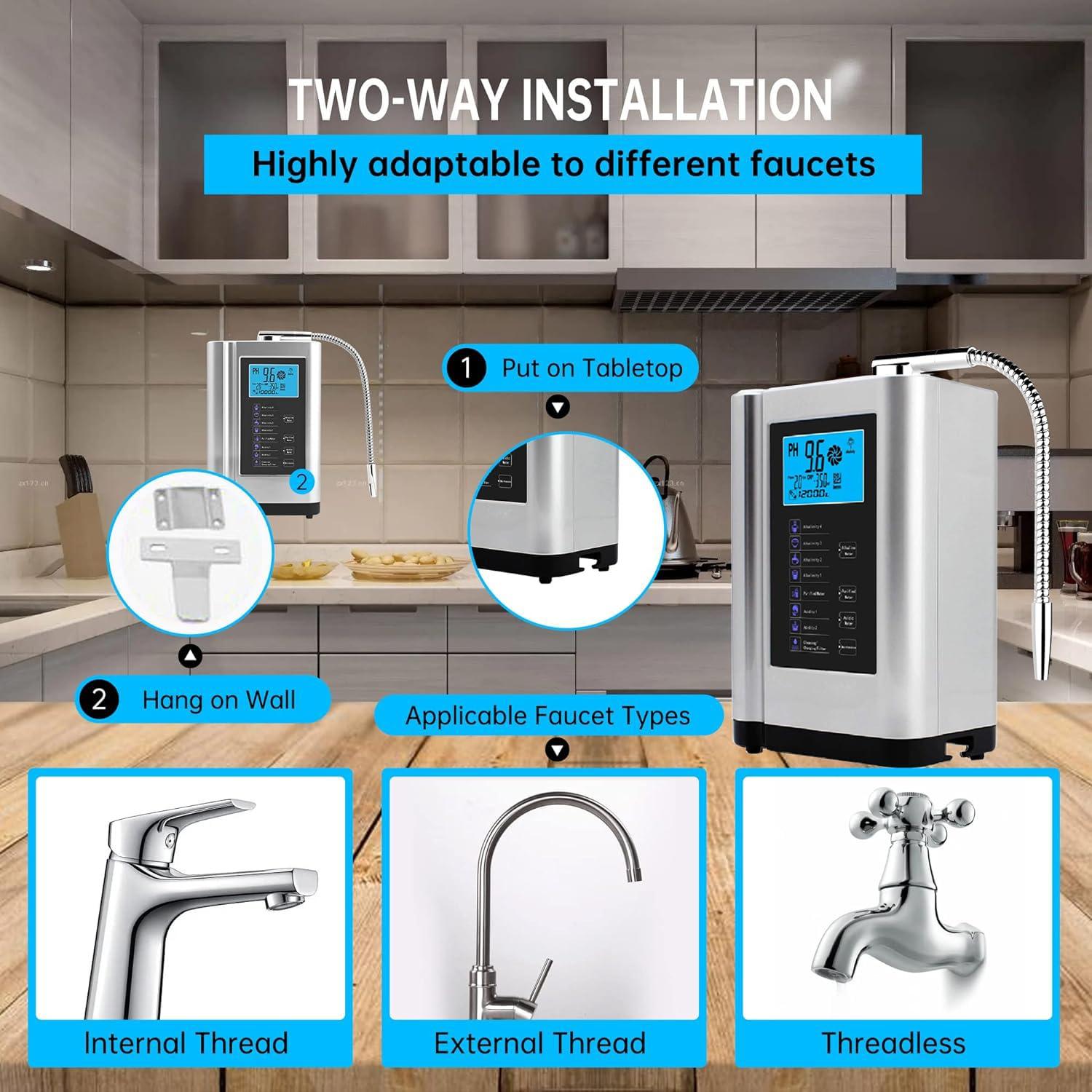 AquaGreen Alkaline Water Ionizer Machine AG7.0, Home Filtration System Produces pH 4-10.5 Water, 7 Water Settings, Up to -570mV ORP, 8000L Per Filter, Silver