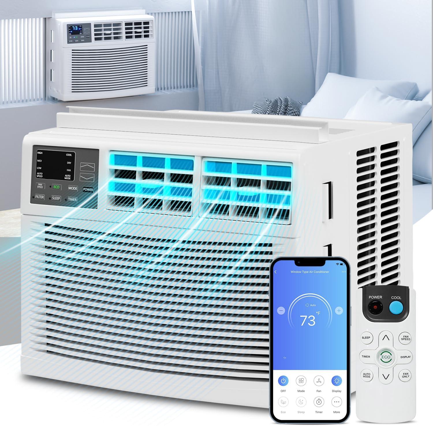 Bring Home Furniture 8000 BTU Smart Window Air Conditioner with WiFi/App Control & Energy Star 24H Scheduling & Remote Included Cools 350 Sq.Ft. for Bedroom Living Room