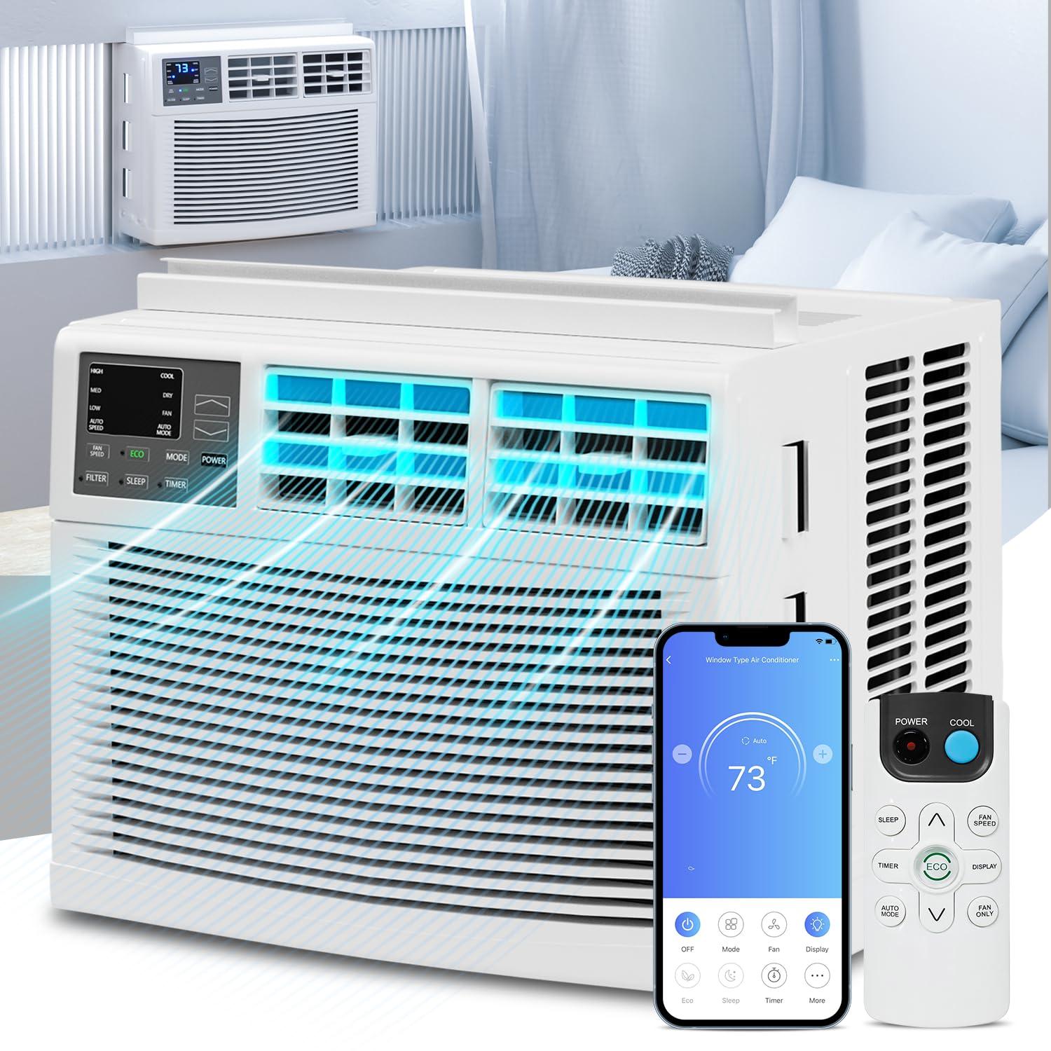 Bring Home Furniture 8000 BTU Smart Window Air Conditioner with WiFi/App Control & Energy Star 24H Scheduling & Remote Included Cools 350 Sq.Ft. for Bedroom Living Room