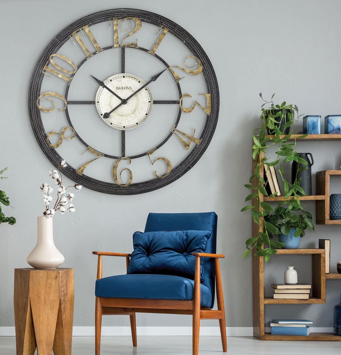 Oversized Aged Gold and Black Metal Wall Clock