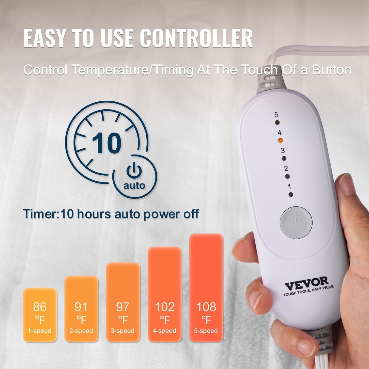 VEVOR Heated Mattress Pad Full Electric Warmer Coral Fleece Auto Off