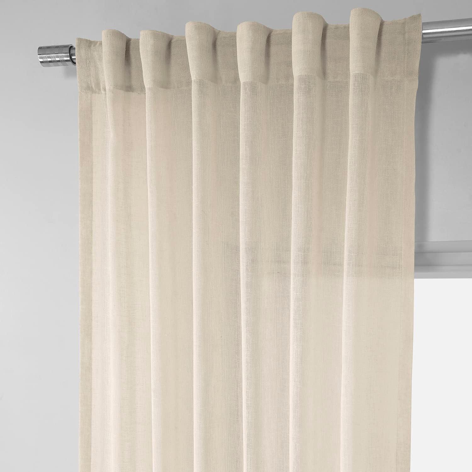 Cotton Seed Solid Faux Linen Sheer Curtain (1 Panel), Cotton Seed, 50W X 108L