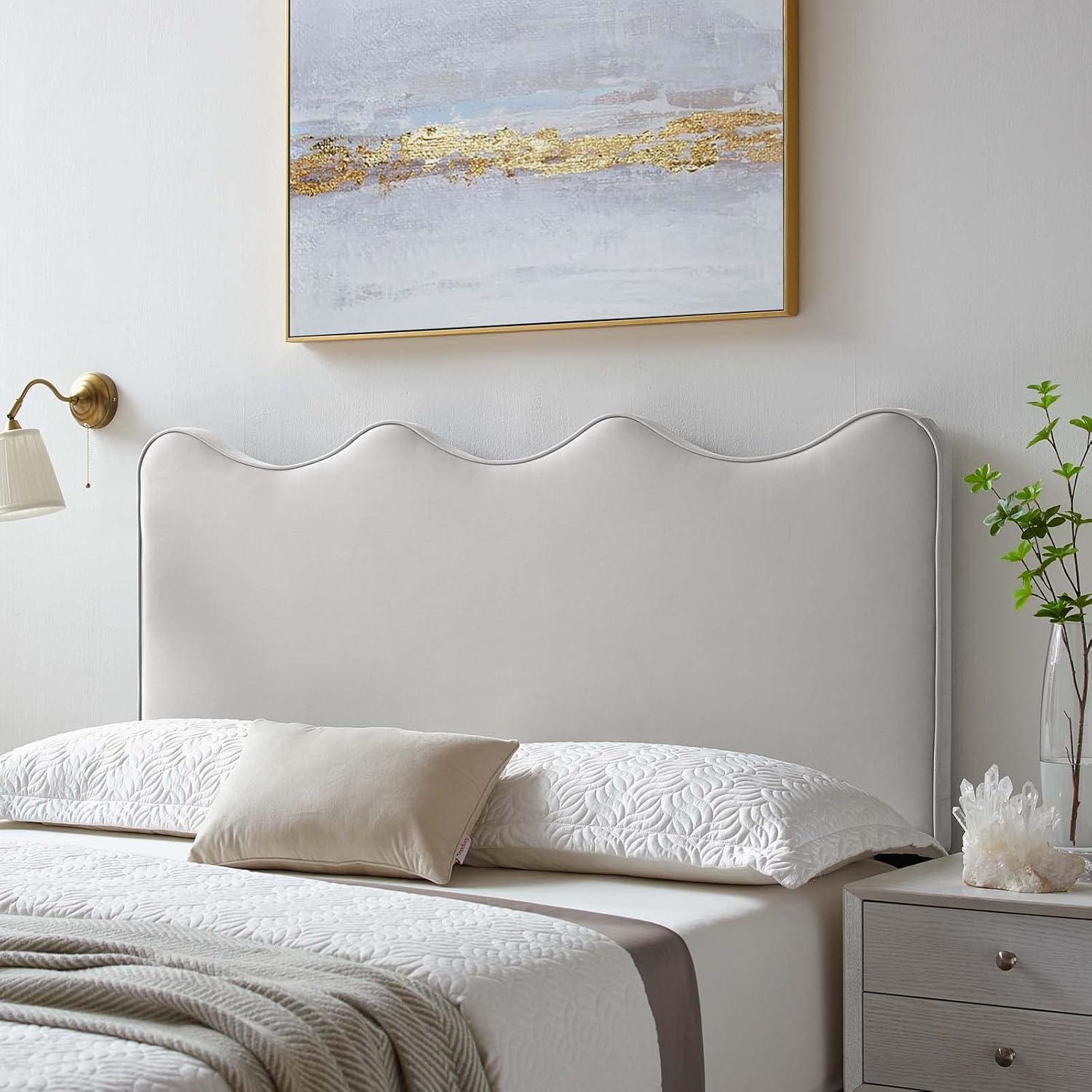 Light Gray Velvet Upholstered Twin Headboard with Wood Frame